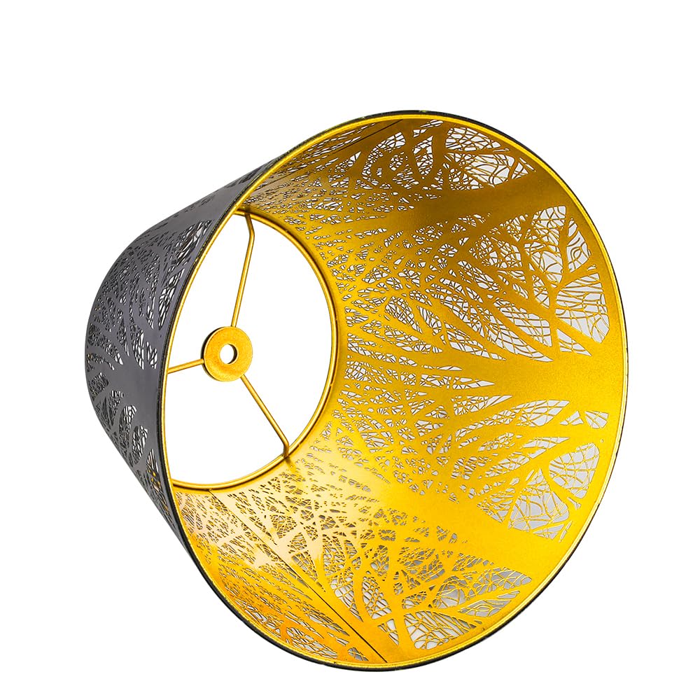 ALUCSET Etched Small Forest Metal Lampshade, Black & Gold, 6” Top, 10” Bottom, 7.5” Height, Fits Most Table & Floor Lamps, Model