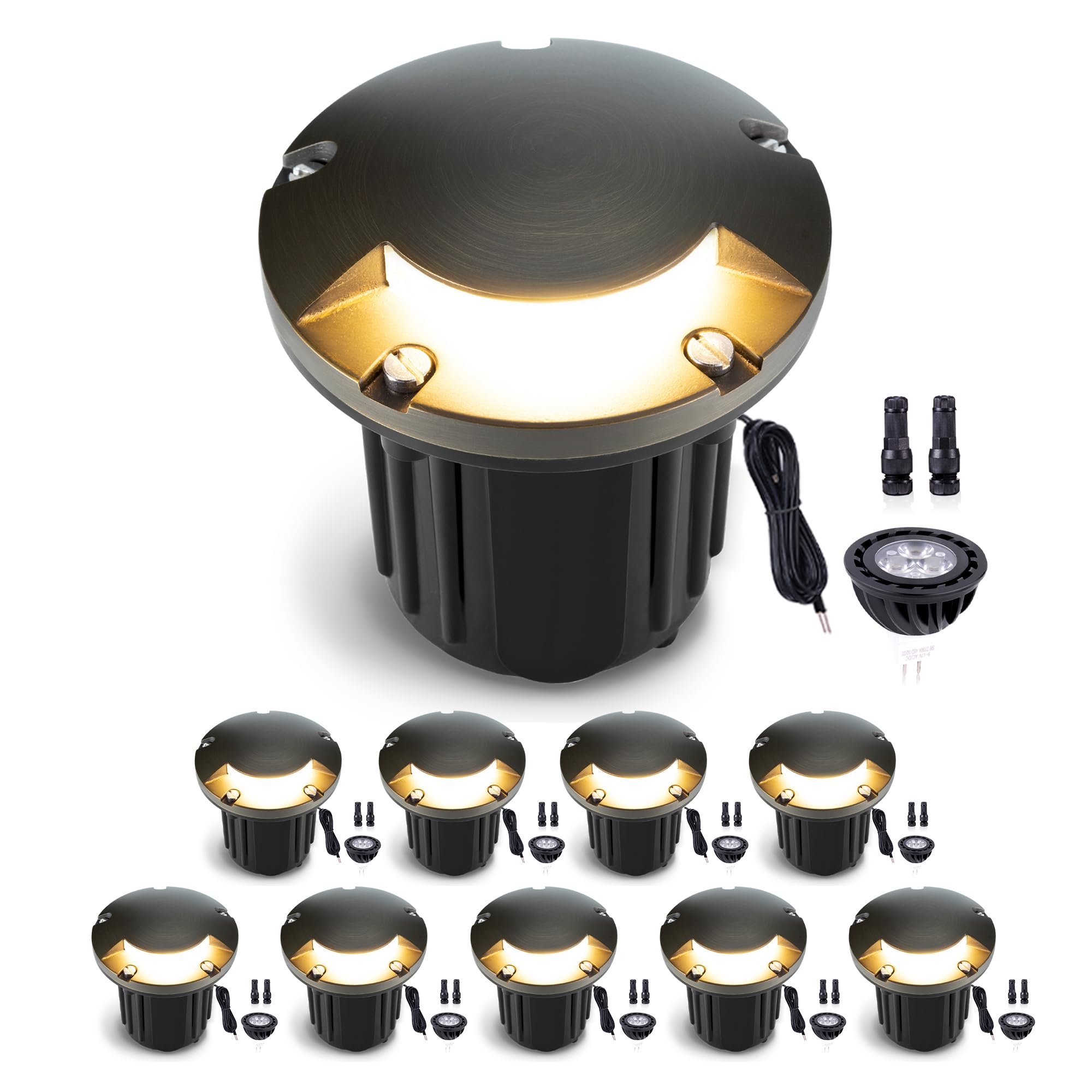 Gardenreet Low Voltage Outdoor Well Light - Brass Low Voltage All Weather 12V In Ground Lighting, Wired LED Fixture, Antique Bro