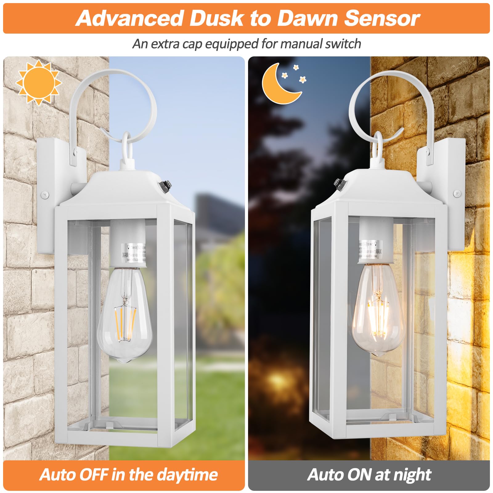 Yolsunes 15&quot; Dusk To Dawn Wall Lights 2 Pack, Waterproof Modern Outdoor Sconces, White