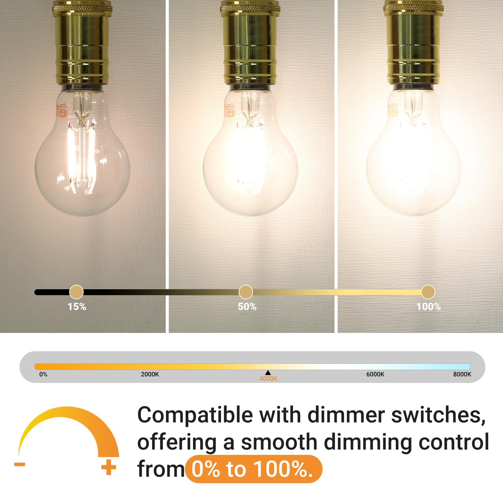 A19 E26 Base Dimmable Edison Led Bulb, 6W(60 Watt Equivalent) Stepless Dimming Light Bulbs 600Lm, 4000K Neutral White, Vintage C