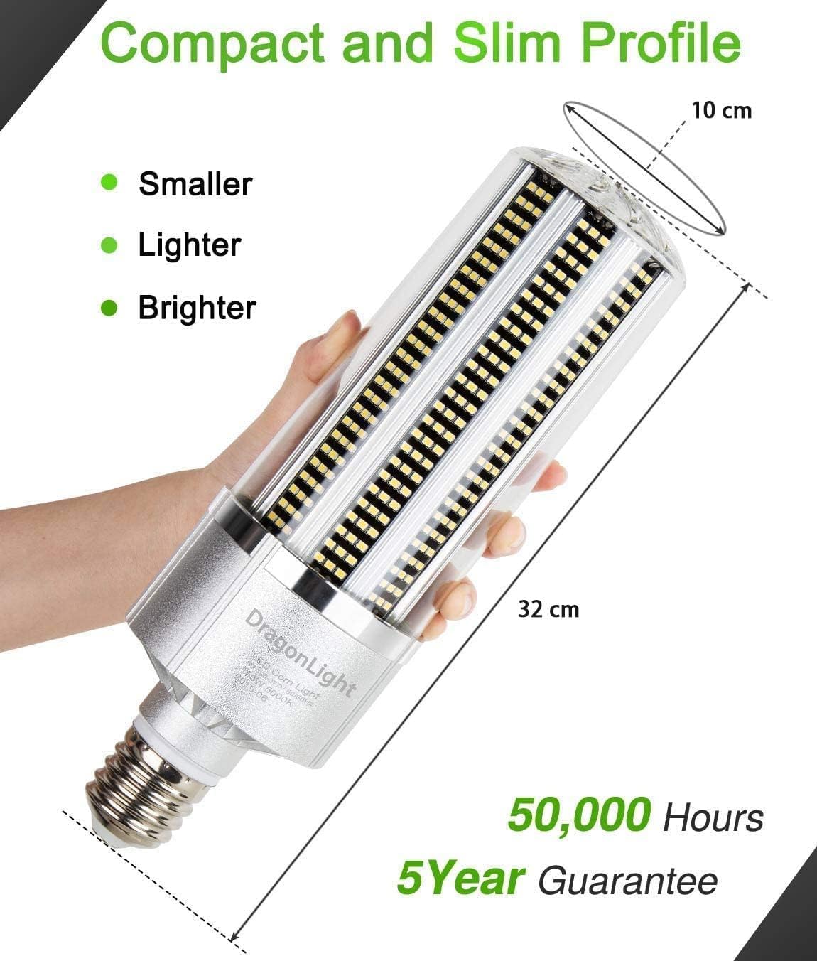 DragonLight 240W Corn LED Light Bulb, 3000K Warm White, E39 Mogul Base, 32,400LM - Metal Halide/HID/HPS Replacement