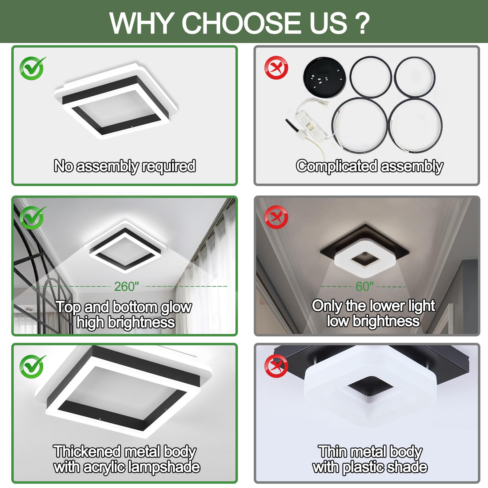 Caneoe 3 Packs Square Flush Mount Ceiling Light  6000K Black Modern Led Ceiling Light Fixture  Minimalist Hallway Lighting Fixture Ceiling Lamp For Hallway Entryway Bedroom Balcony (Black)