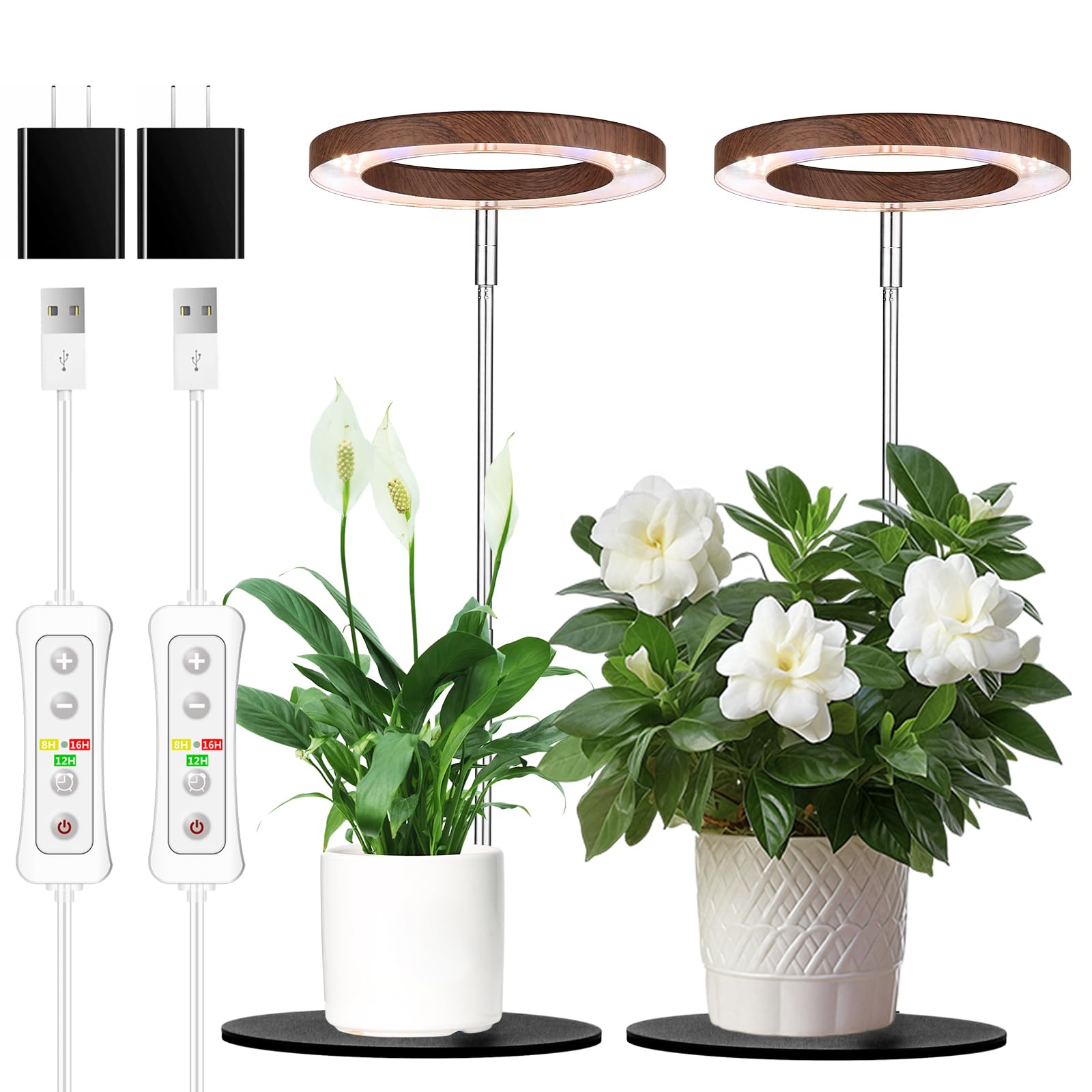 yadoker 144 LEDs Plant Grow Light for Indoor Plant Aluminum Walnut Wood Grain Desk LED Grow Light  Height Adjustable 6.3 Aluminum Housing Automatic Timer with 8/12/16 Hours 10-Level Brightnes