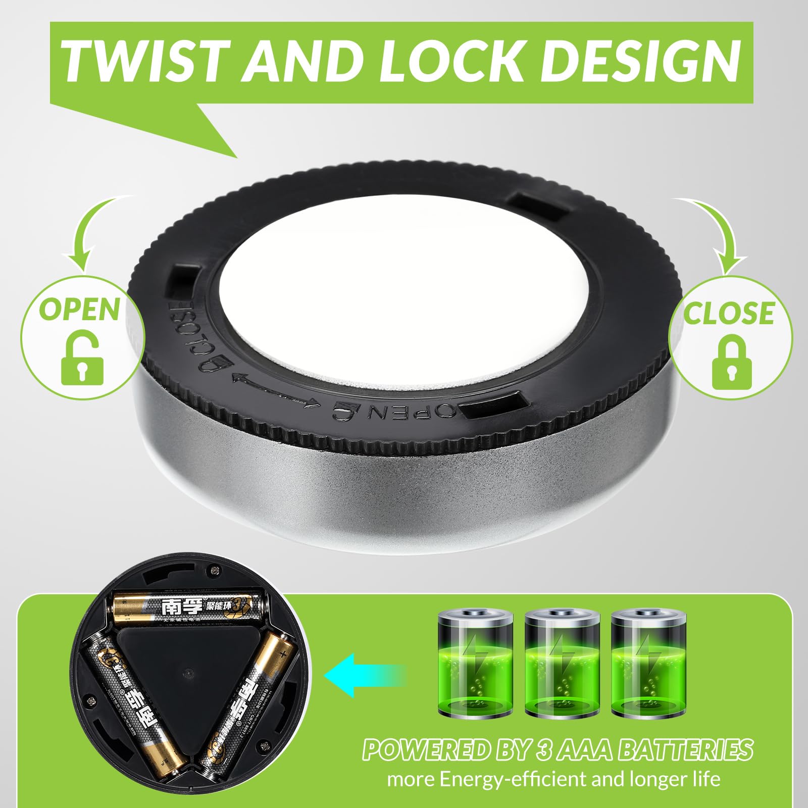 Macarrie 24 LED Puck Lights, Wireless Under Cabinet Lighting, 60 Lumens, Silver, Battery Operated, Touch Activation, Mini Tap Lights