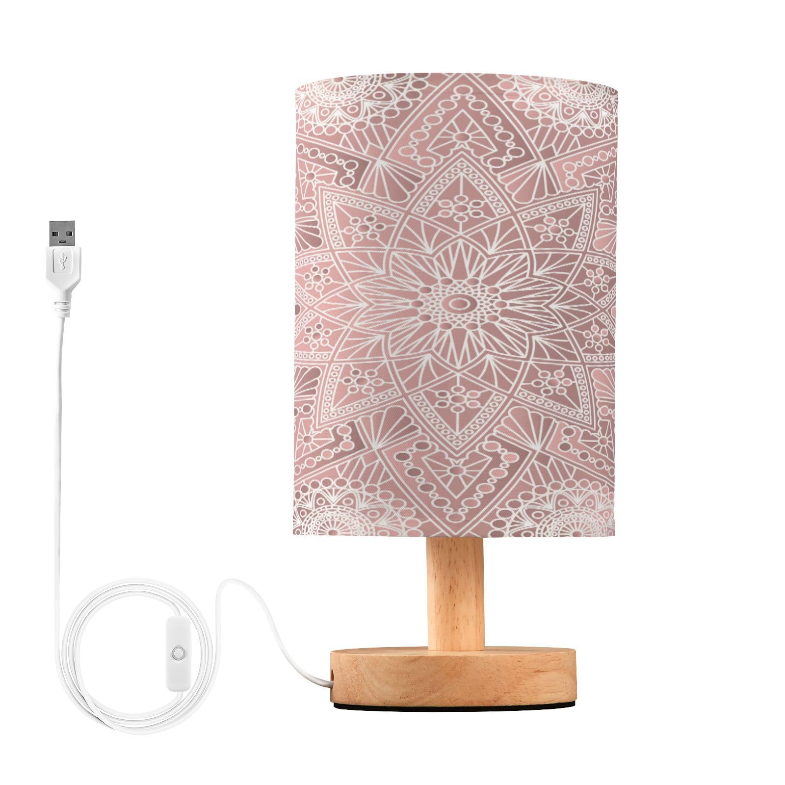 ALAZA Pink Rose Gold Lotus Mandala Table Lamp for Bedroom USB Port Bedside Lamp Small Nightstand Desk Lamp for Girls Boys Kids R
