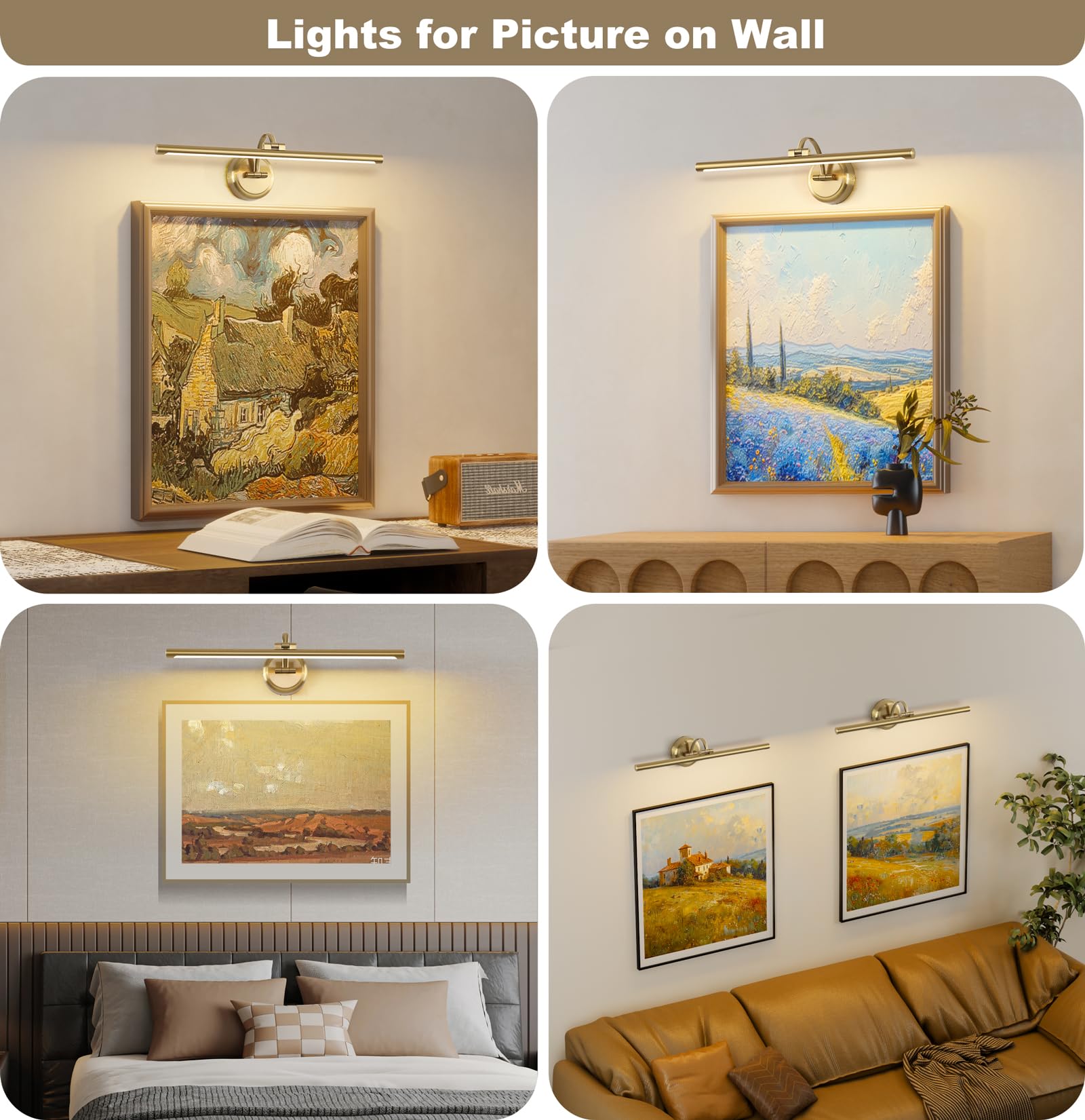 Hard-Wired Picture Lights 23.62 Inch Dimmable Led Wall Art Lighting Modern Brass Gallery Light Poster Lights Adjustable Swing Arm Picture Frame Light For Display Art Work 14W 2700K  Warm White