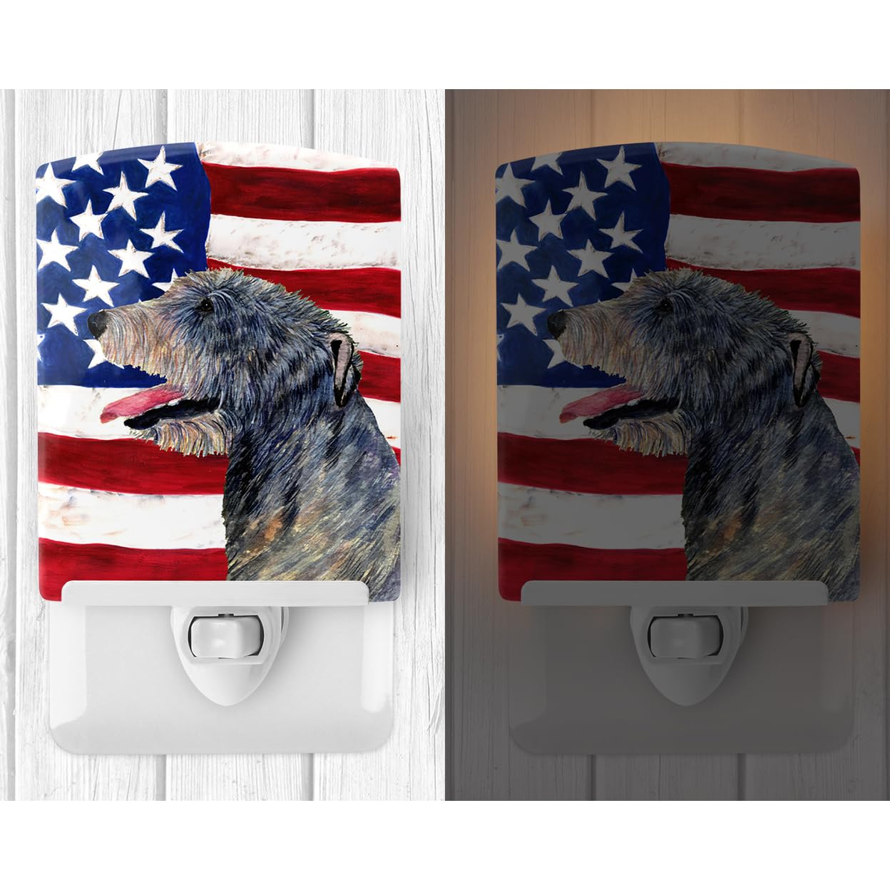 Carolines Treasures Ceramic Night Light, USA American Flag, Irish Wolfhound, 6x4x3in, Multicolor, Model SS4033CNL