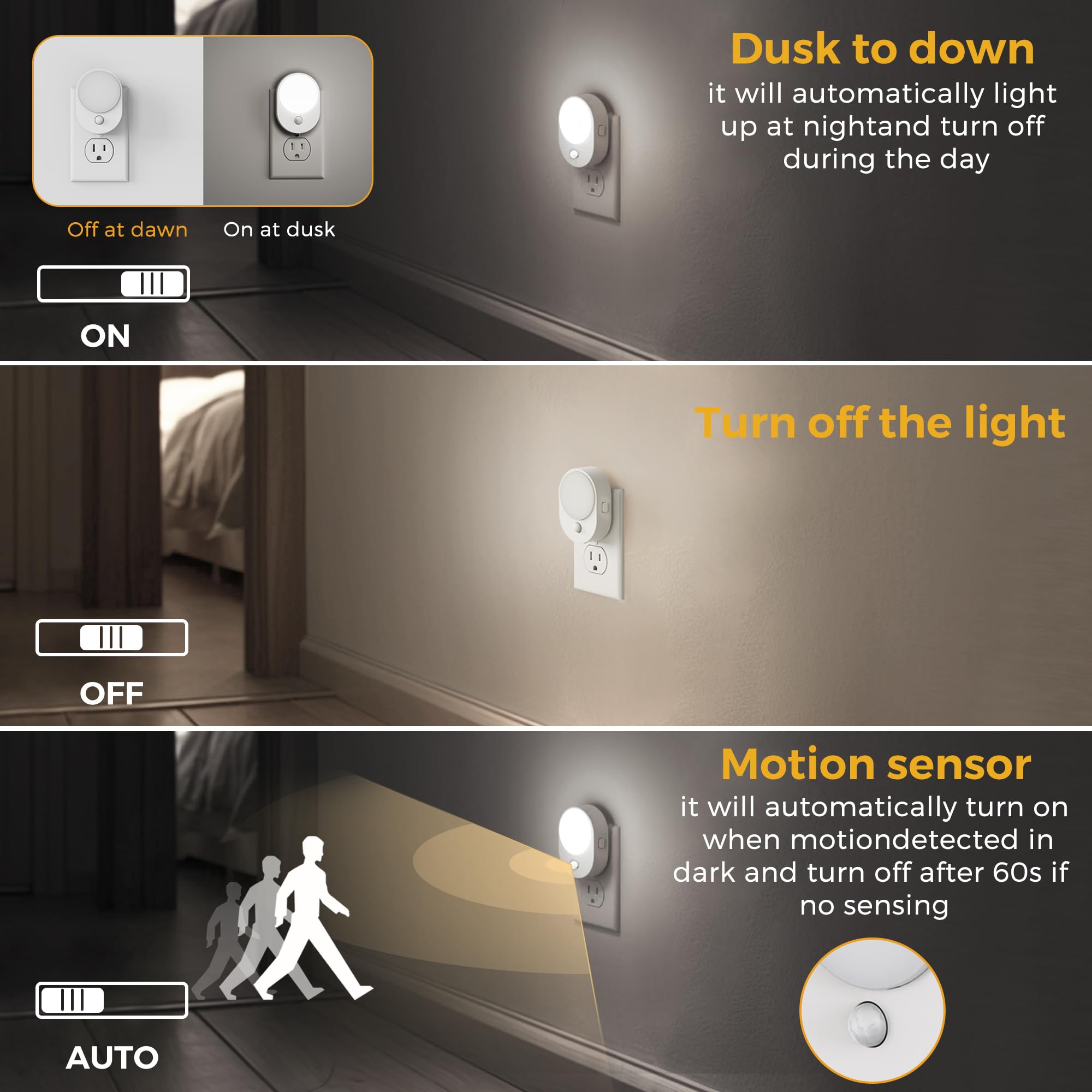 L Lohas Led Plug In Night Light With Motion Sensor And Dusk To Dawn Sensor,[4-Pack] Night Lights Plug Into Wall,5000K Daylight W