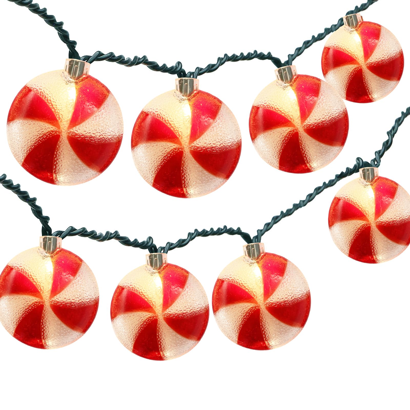 Bokoiuu 8.5FT Christmas Candy String Lights, Hanging Christmas String Lights with 10 Red White Round Candy Lights, Candy Fairy Lights for Outdoor Party Birthday Bedroom Christmas Decor, Warm White