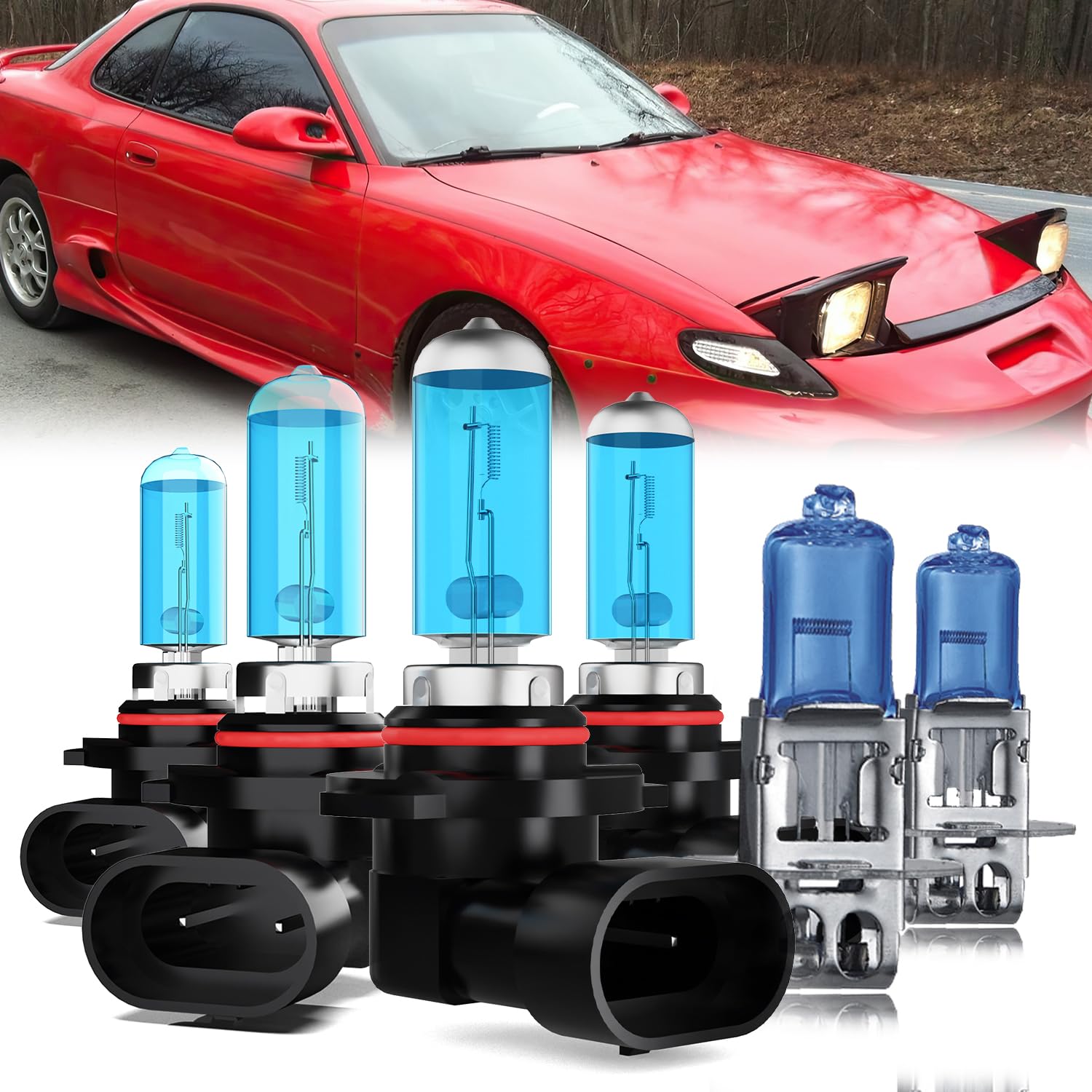 LECCIBUB Headlight Bulbs Compatible With Toyota Celica 1994-1999, 9005 High Beam + 9006 Low Beam + H3 Fog Lights Halogen Light B