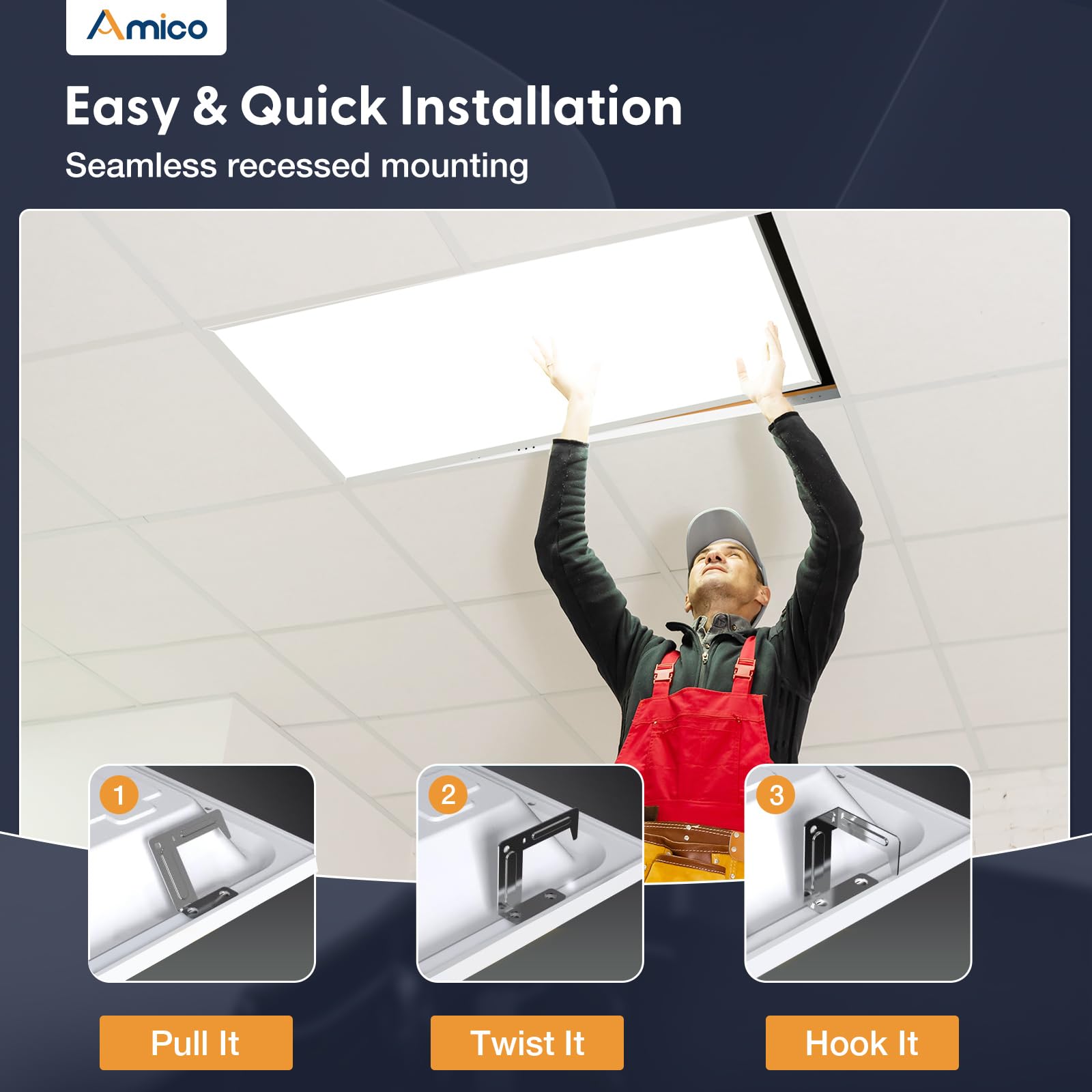 Amico 6 Pack 2X4 Led Flat Panel Light 30/40/50W 6250Lm Adjustable, 0-10V Dimmable Led Drop Ceiling Light Fixtures, 4000K/5000K/6