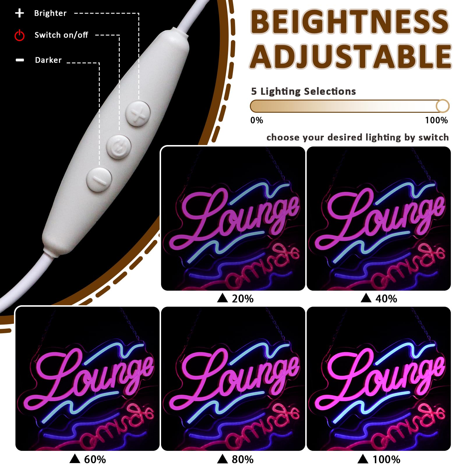 PMCVYH Neon Sign for Wall Decor, USB Dimmable 16.54"x6.69", Pink Blue, Model SYL-Lounge, Perfect for Home, Bar, Cafe, Man