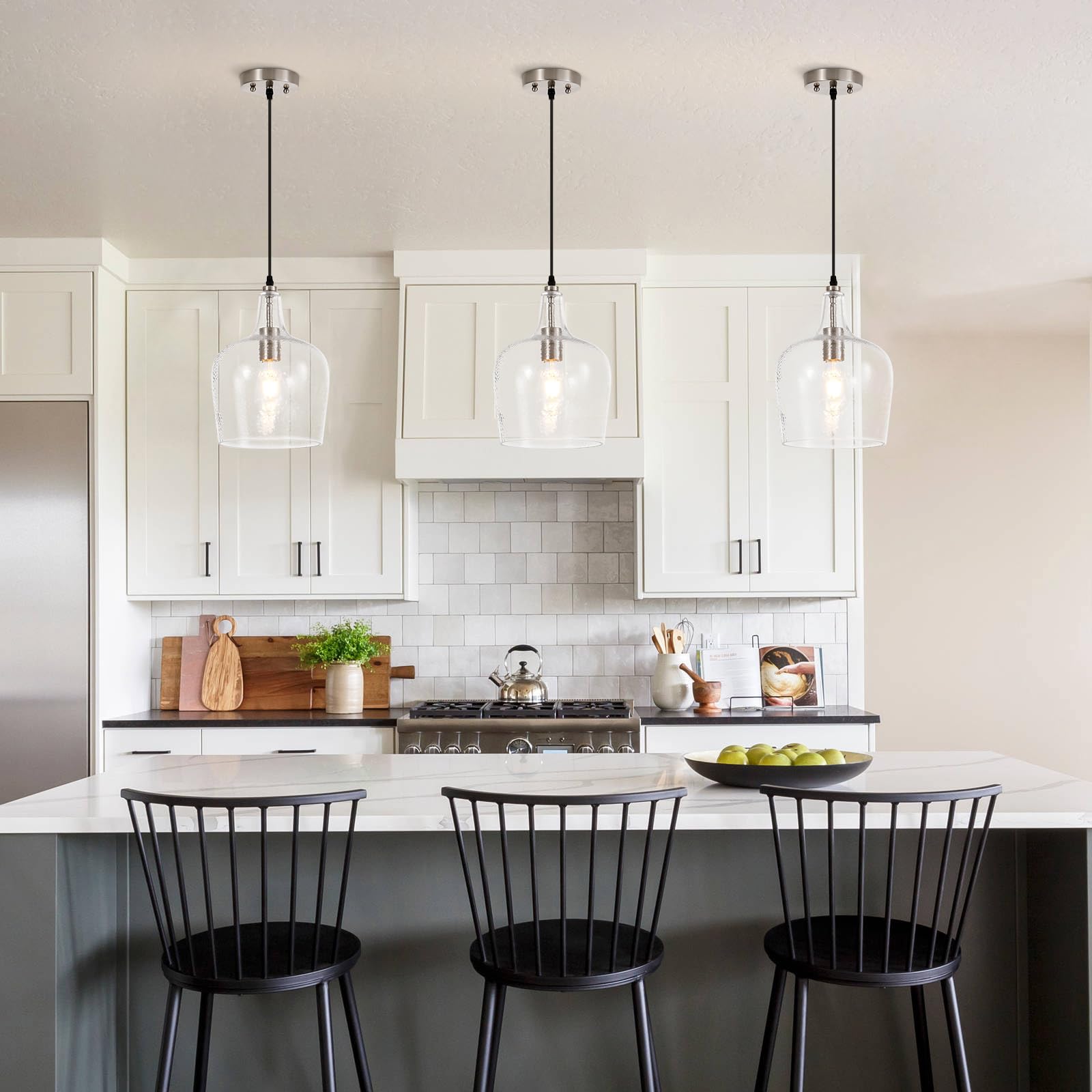 Elyccupa Large Hammered Glass Pendant Light Modern Brushed Nicklel 1 Light Single Dome Pendant Lighting Fixtures For Kitchen Island Dining Room Hallway  Dia 10 Inch  Ul Listed