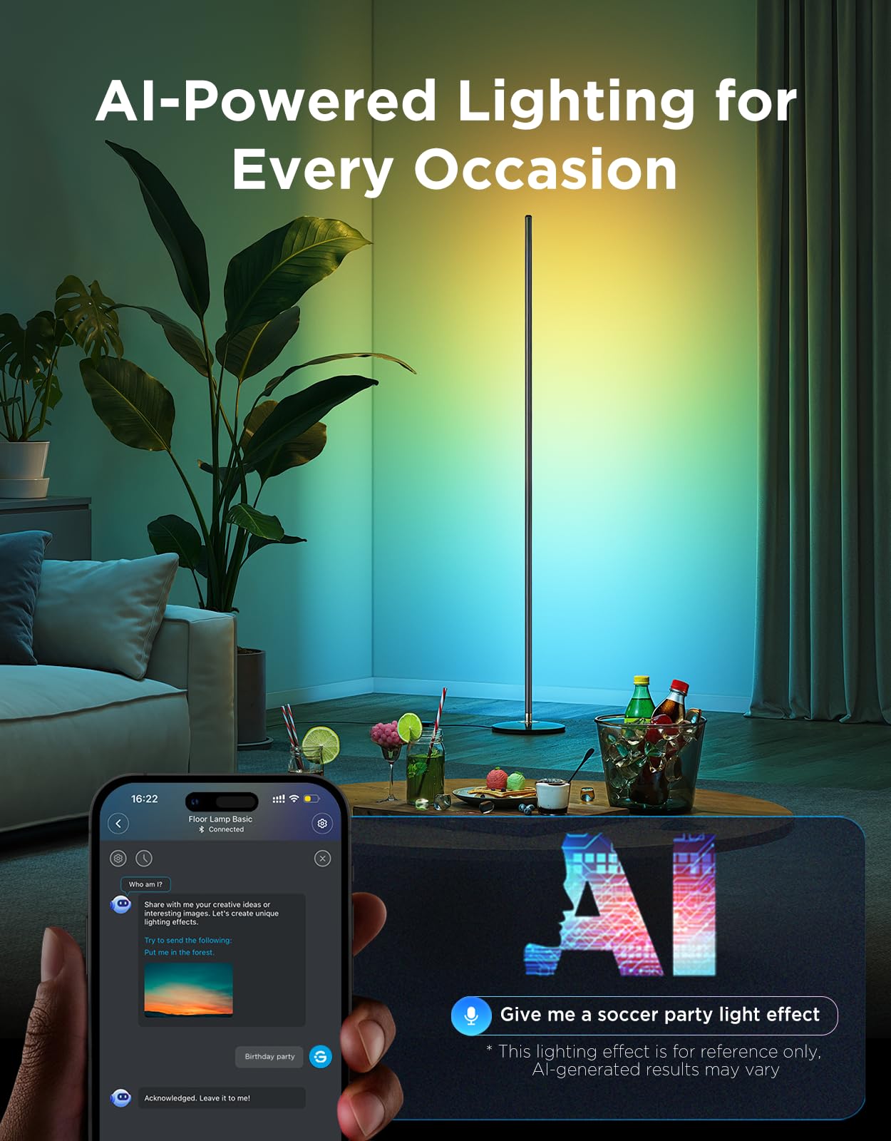 Govee RGBIC Floor Lamp - Smart LED Corner Lamp with Music Sync, 16M Colors, Black, Model H6076