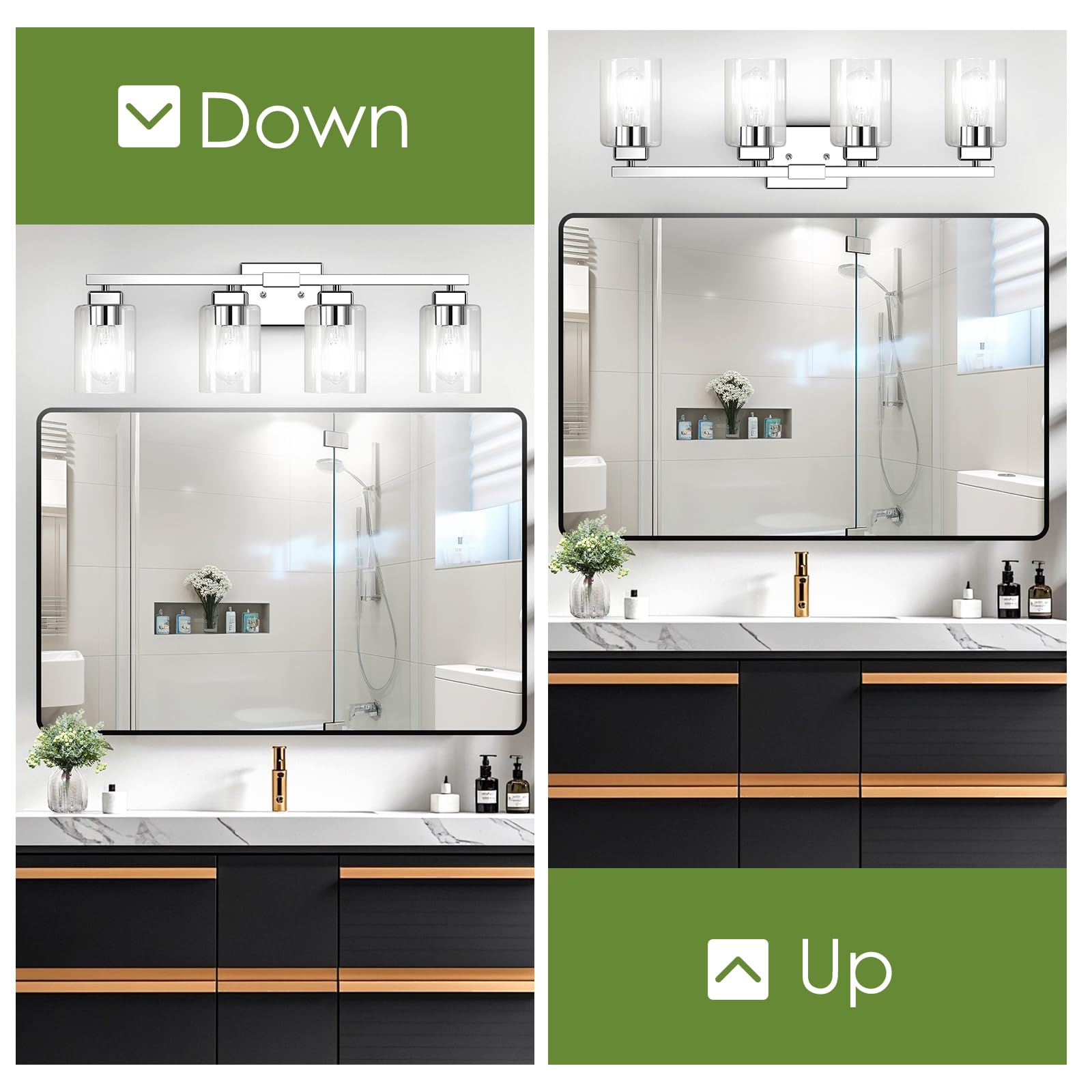 BesLowe 4-Light Chrome Bathroom Vanity Light Fixture, Modern Metal Wall Lamp for Mirror, Model B27003PB