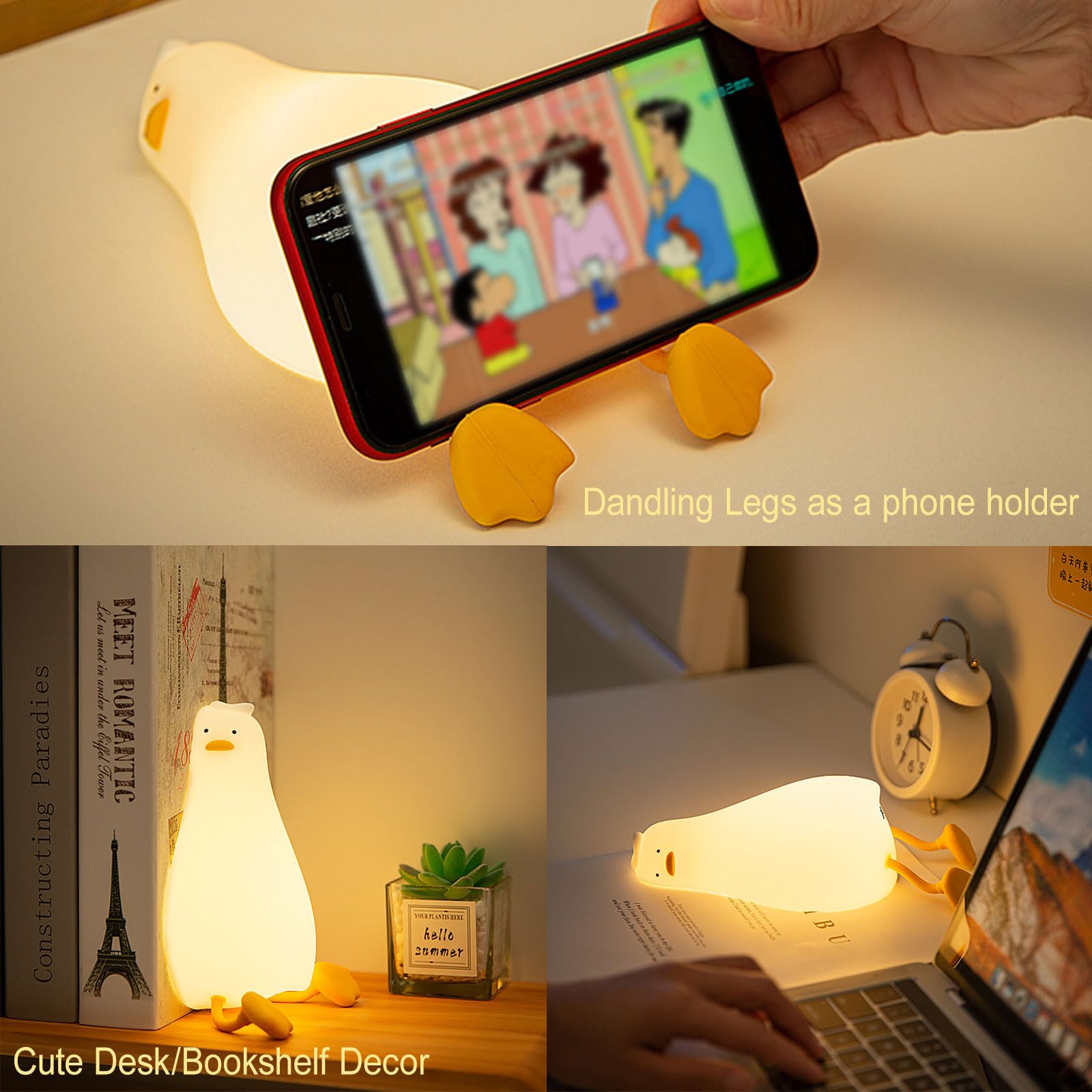 Famiduo Cute Lying Flat Duck Night Light, Led Lazy Duck Lamp Squishy, Extra Duckie Decor Gift, Dimmable Fun Ducky Lay Lamp, Duck Light Laying Down, Rechargeable Bedside Touch Soft Lamp For Kids Sleep
