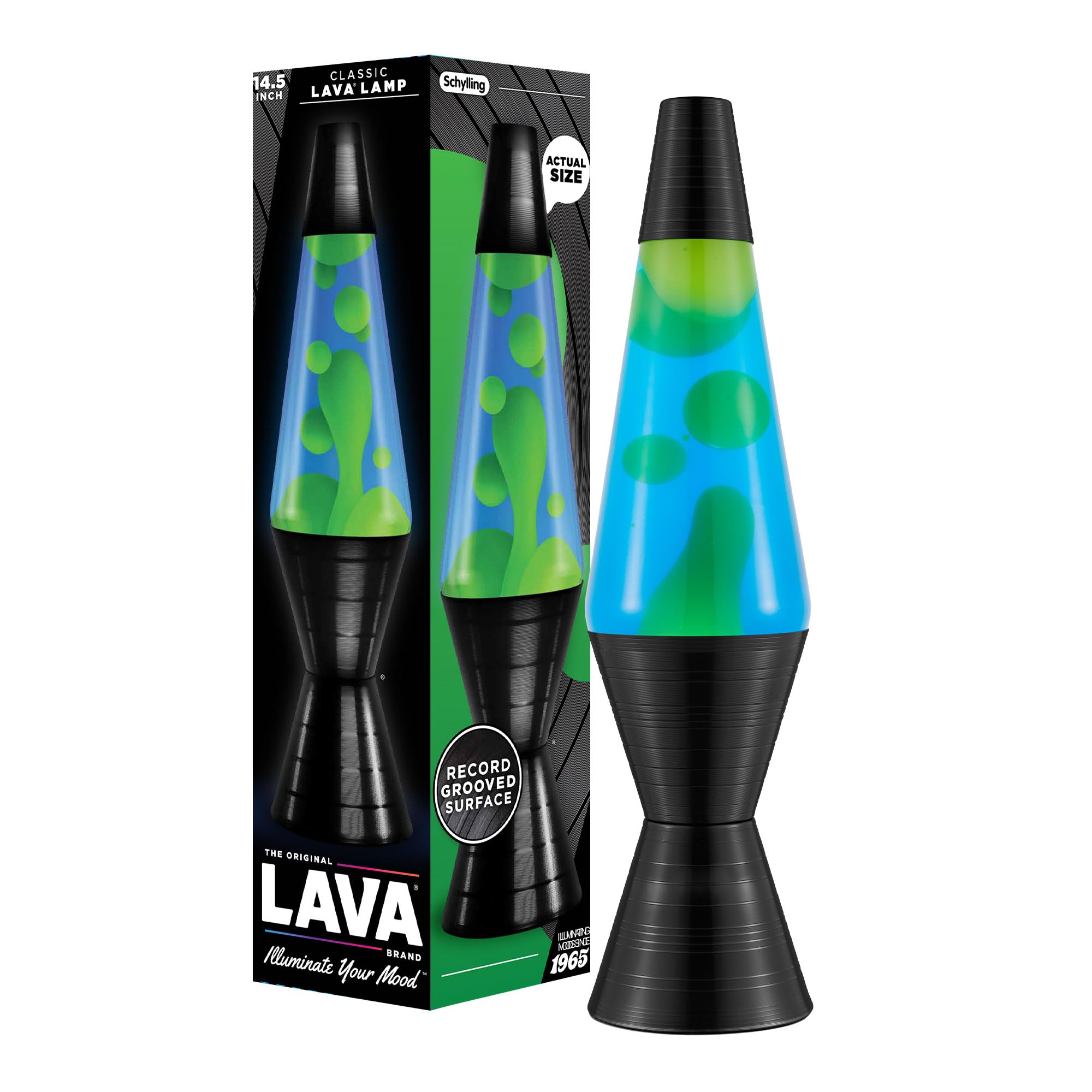 Lava Classic Liquid Motion Lamp - 14.5in  Vinyl Record Grooved Base - Yellow and Blue Liquid - Model #2020