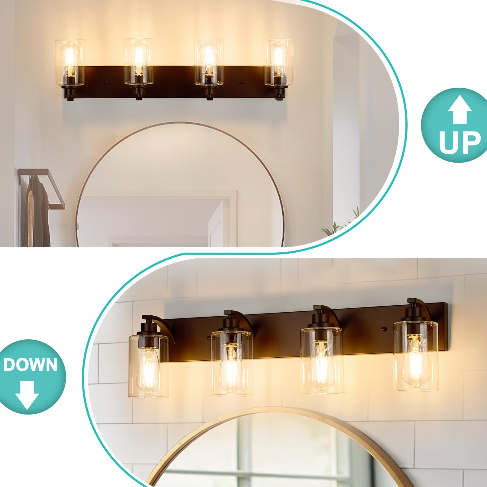 Alaislyc 4-Light Bathroom Light Fixtures Modern Orb Vanity Lights For Bathroom Lighting Fixtures Over Mirror With Clear Glass Shade For Cabinet Mirror Bedroom Hallway