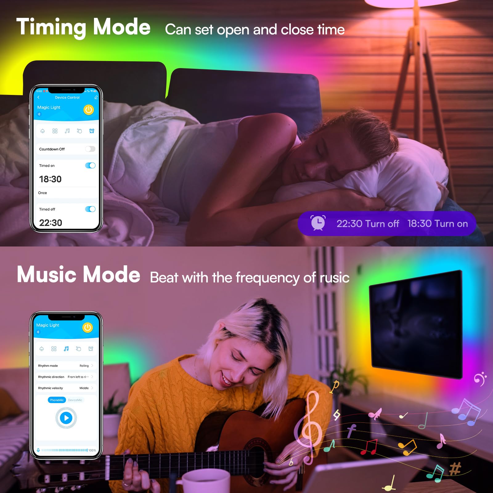 Gupup 16.4Ft Cob Rgb Smart Ic Led Strip Lights,Addressable Color Chasing Strip Light, 24V 2880 Leds Multicolor Flexible Tape Lig