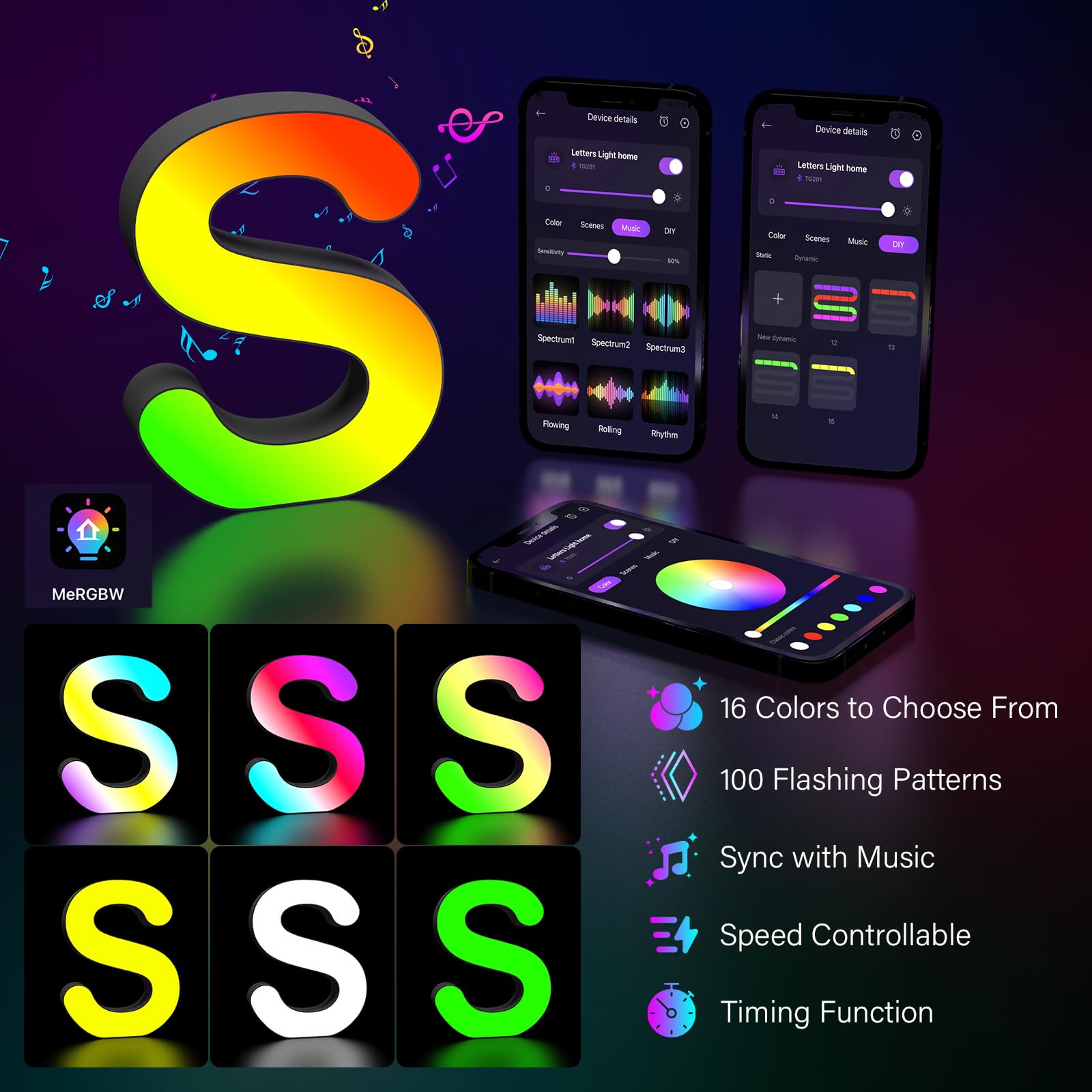 Kangtaixin LED Letter Lights, USB Powered Color Changing Sign, Model G201, Letter-S, Party & Home Decor