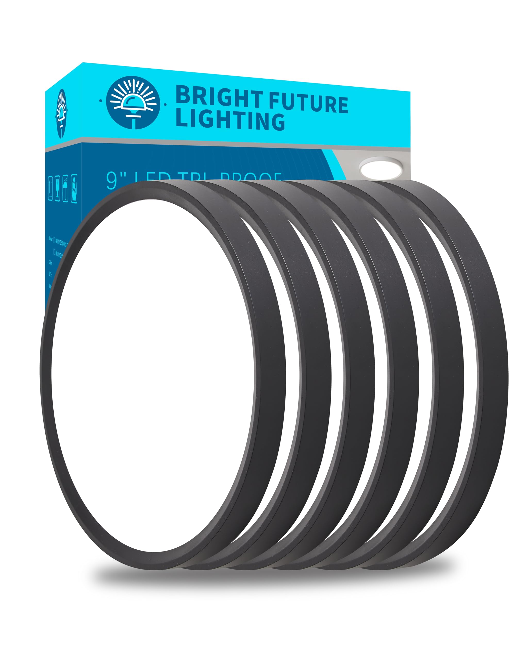 Bright Future Lighting 6-Pack 9 Inch Flush Mount LED Ceiling Light 18W 3000K/4000K/6000K Selectable Black Model BFL9-D230H23-