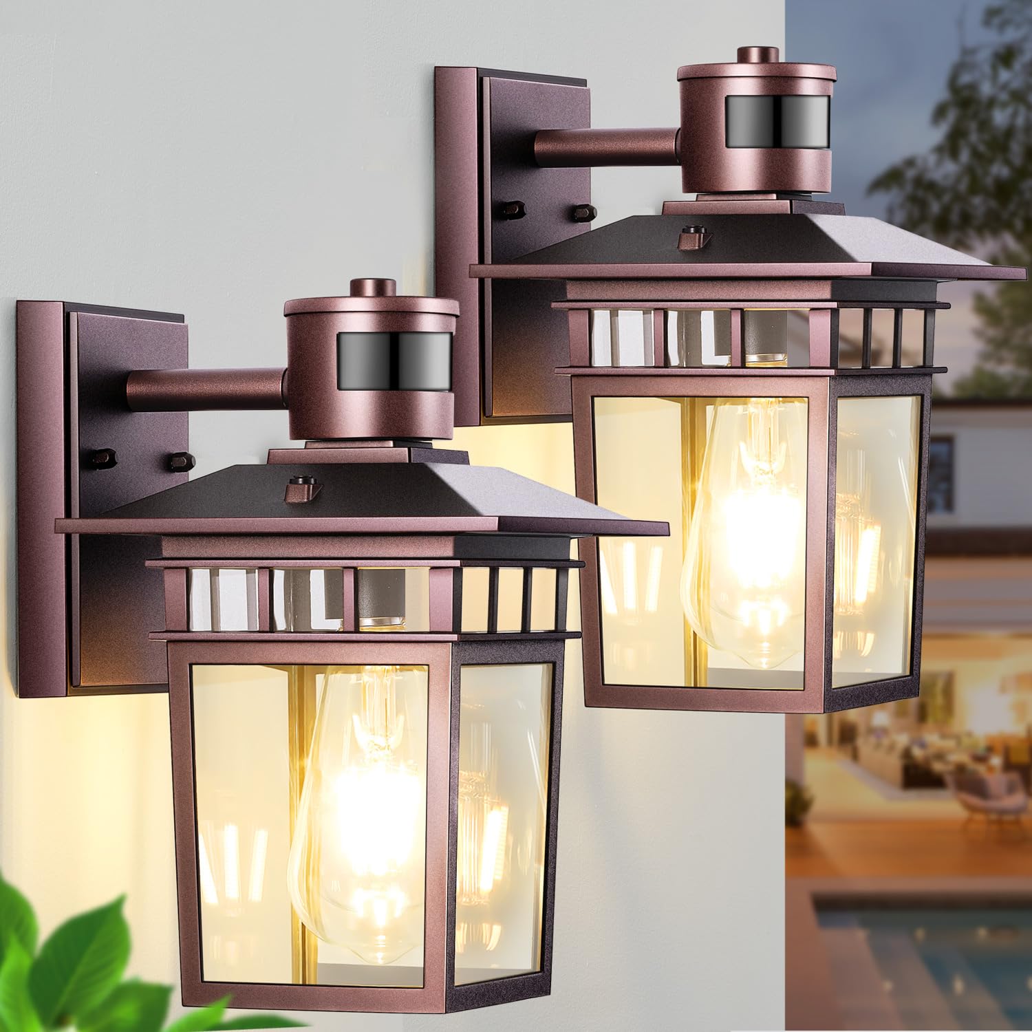 Hifeelen Outdoor Wall-Mounted Motion Sensor Light, Waterproof Aluminum, Bronze, Model HY5001BK, Dusk to Dawn Function, Medium Size