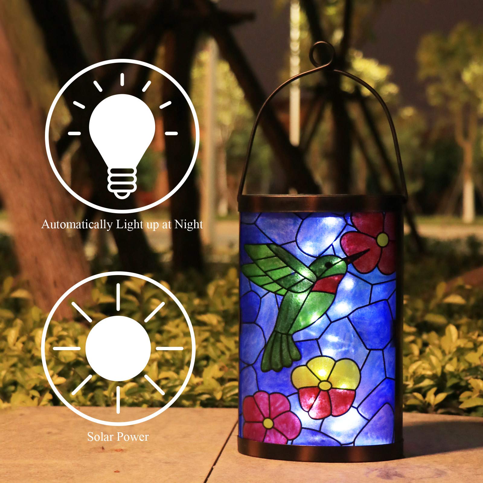MUMTOP Hanging Solar Lantern - Waterproof LED Hummingbird Tabletop Lamp for Outdoor Patio Garden - Blue-Green, Model ohrm004