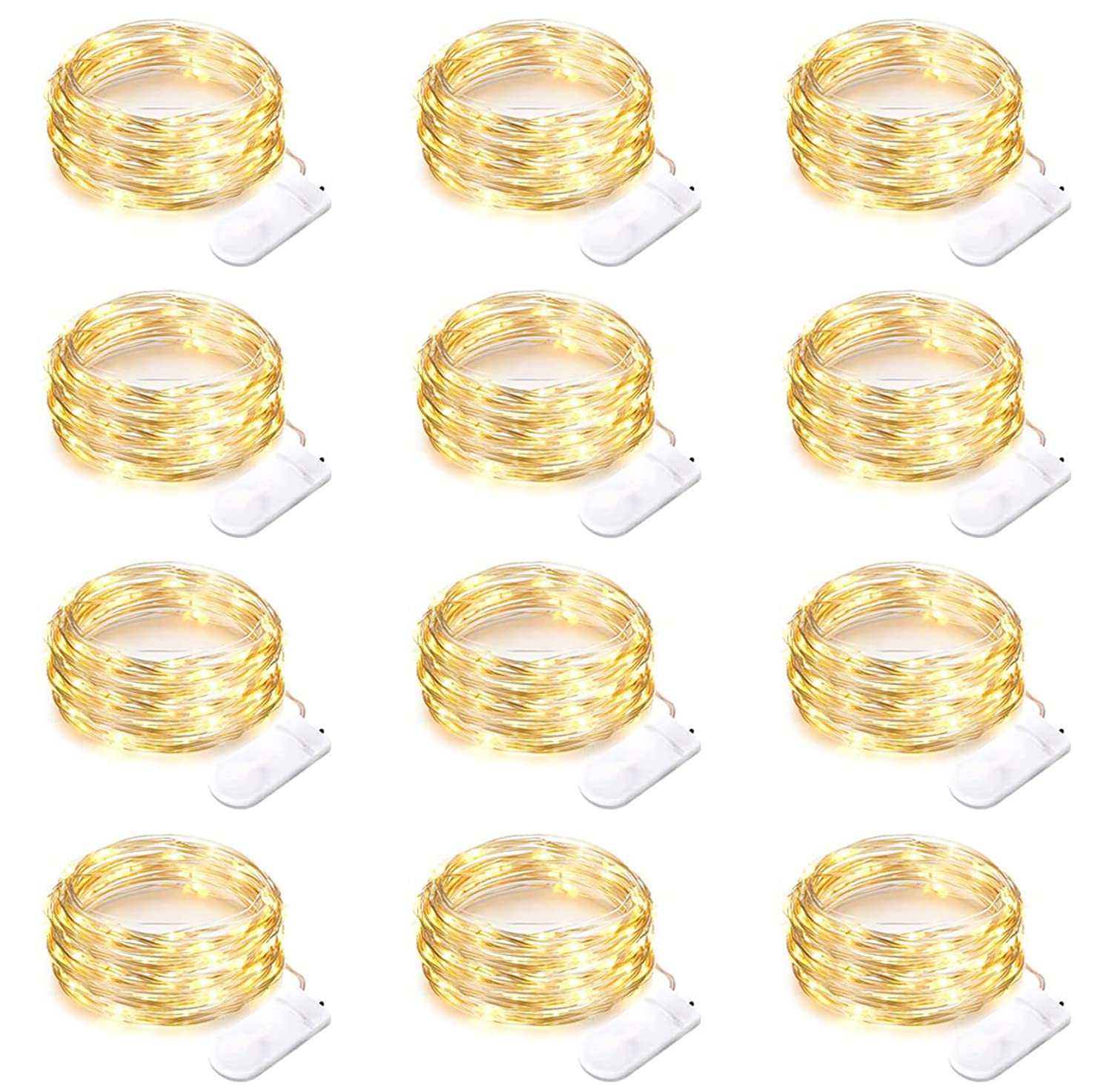 12 Pack Fairy Lights Battery Operated String Lights 7 Feet 20 Led Waterproof Christmas Lights Silver Wire Firefly Starry Moon Lights For Bedroom Diy Party Wedding Patio Christmas