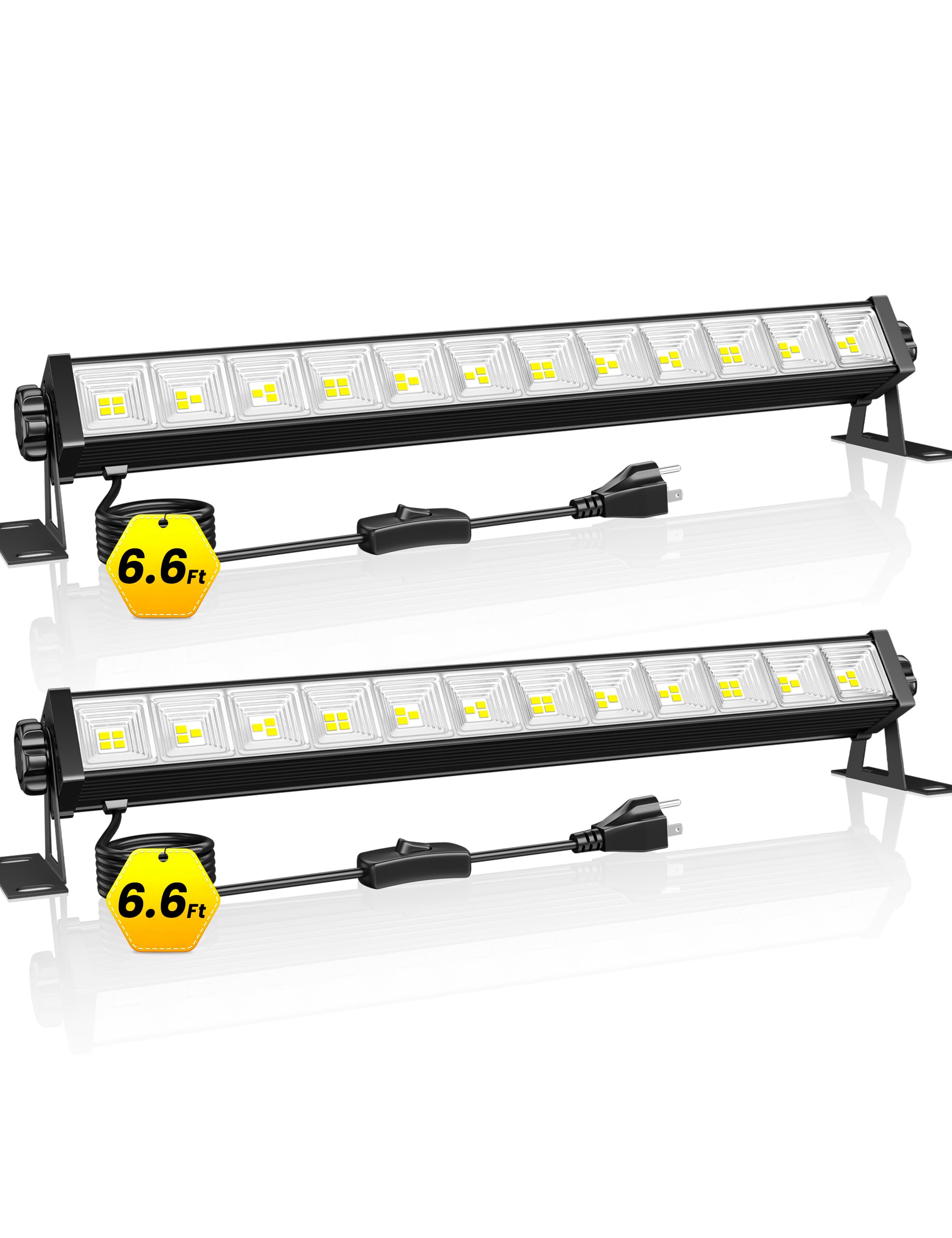 2 Pack LED Shop Lights, 40W 5400LM Plug in Garage Lights with 6.6FT Long Power Cord and On/Off Switch, 6000K Daylight White Work