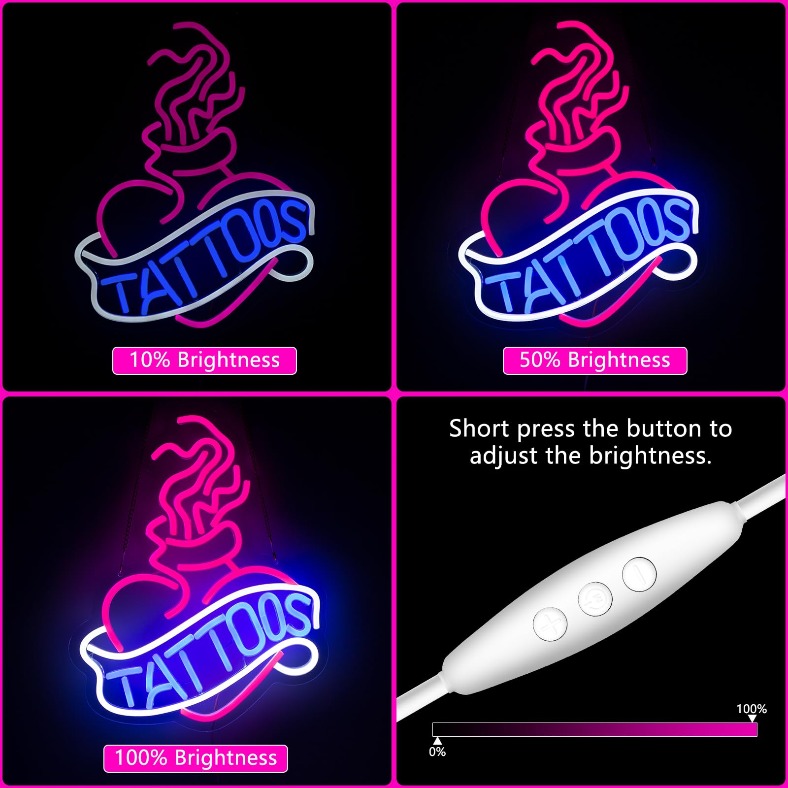Moodlion Tattoo Neon Sign For Wall Decor Studio Room Led Lights, Pink Tattoo Decor Neon Signs Aesthetic Operated Light For Door