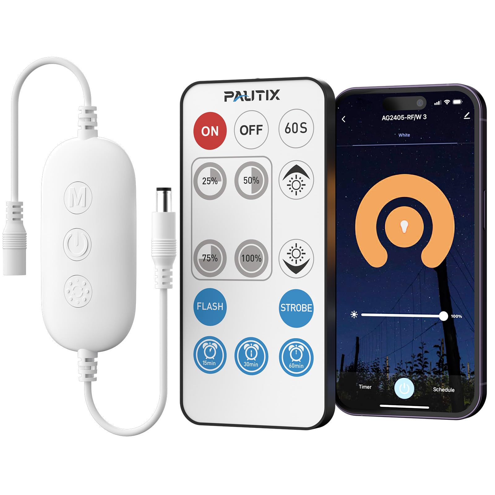 PAUTIX RF Remote Dimmer for Single Color LED Strip Lights 14-Key WiFi, Whtie, HH-1201K3E
