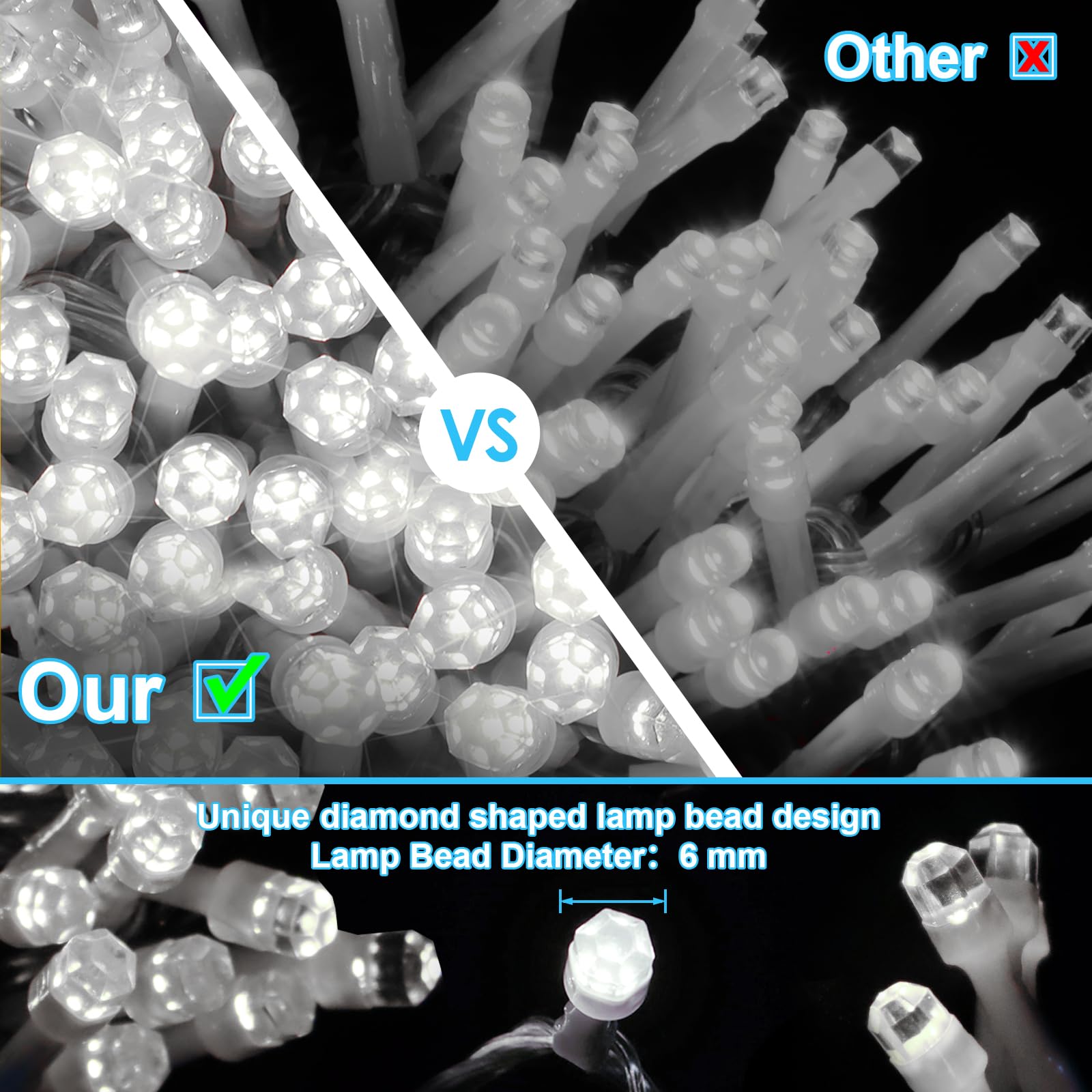 ROADAYLY LED Christmas Lights, 115FT 350LED, Cool White, Waterproof, 8 Modes & Timer, Model DAOYI02-MNO02, Outdoor Fairy Lights