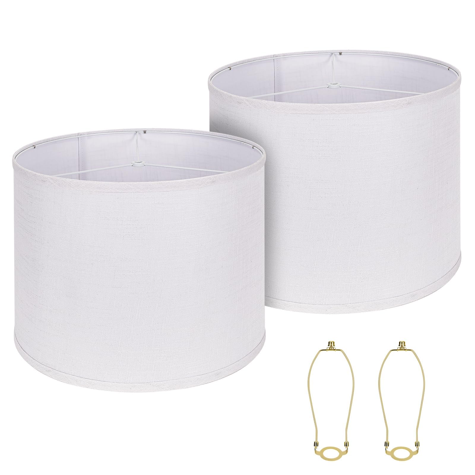 Drum Lamp Shades Set of 2, White Large Lampshades 15'' Top X 15'' Bottom X 12'' Height, ALUCSET Large Lampshades Spider Fitter, 