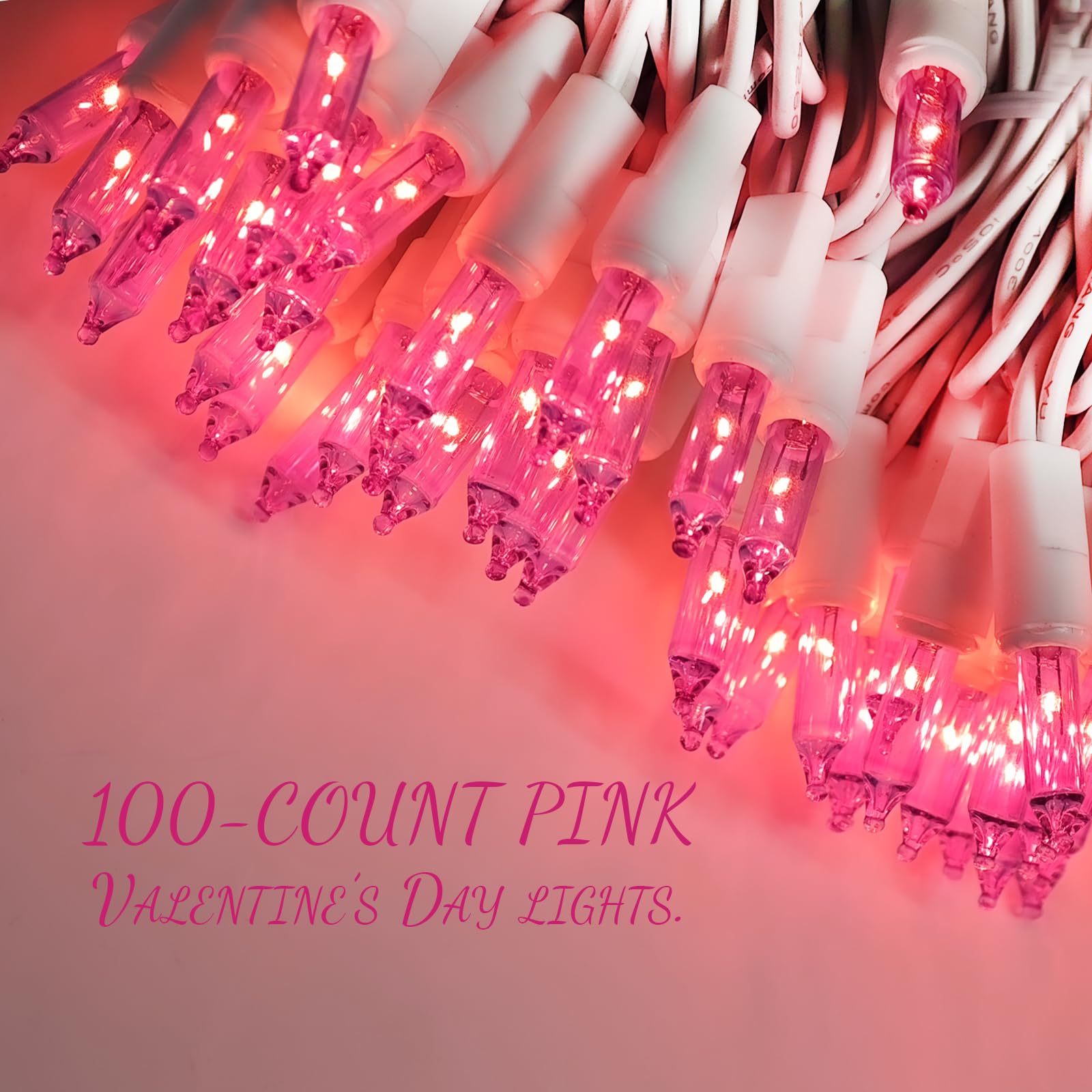 Yiaht 100 Count Pink Lights for Valentine's Day Decorations 20ft Mini Christmas String Lights White Wire Incandescent Bulb Water