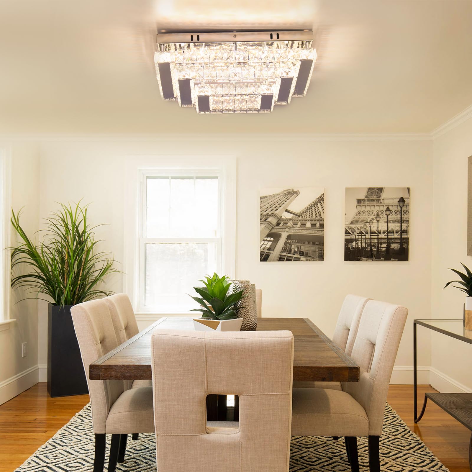 Finktonglan 15&quot; Dimmable Crystal Led Ceiling Light Fixture - Modern 3-Tier Chandelier For Home