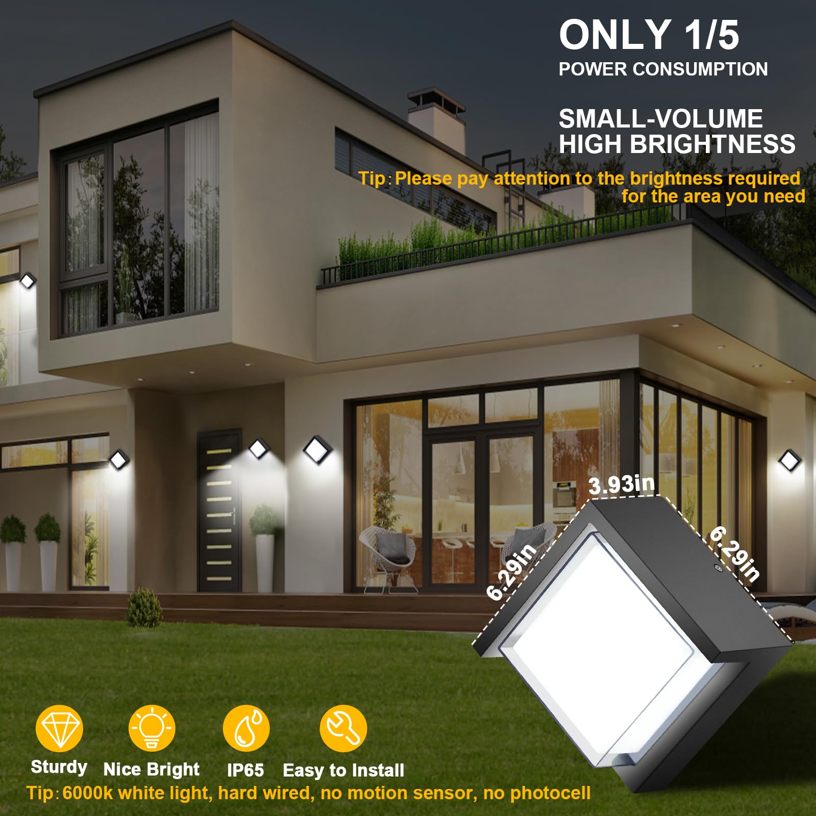 Tomourd Outdoor Wall Light  6000K Daylight Small Anti Rust Exterior Wall Lighting Fixtures  Black Square Wall Mount 12W Led Porch Lights For House With Waterproof For Front Porch  Garage  Patio