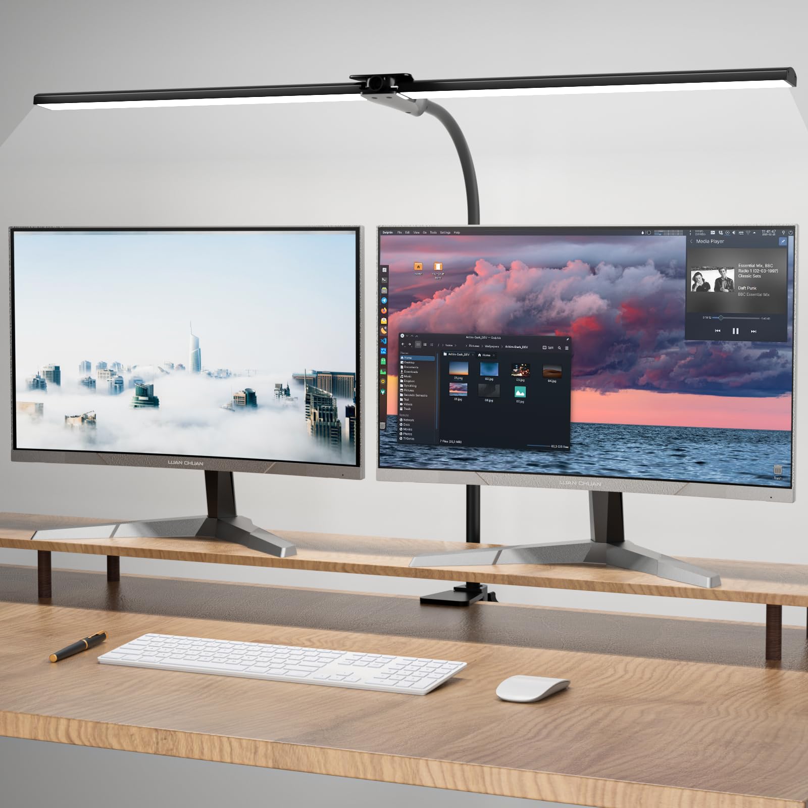 Hensam Desk Lamp for Office Home, 31.5'' Desktop Lighting Bar with Gooseneck, Clip on Desk Light with Clamp, Bright Dimmable Tab