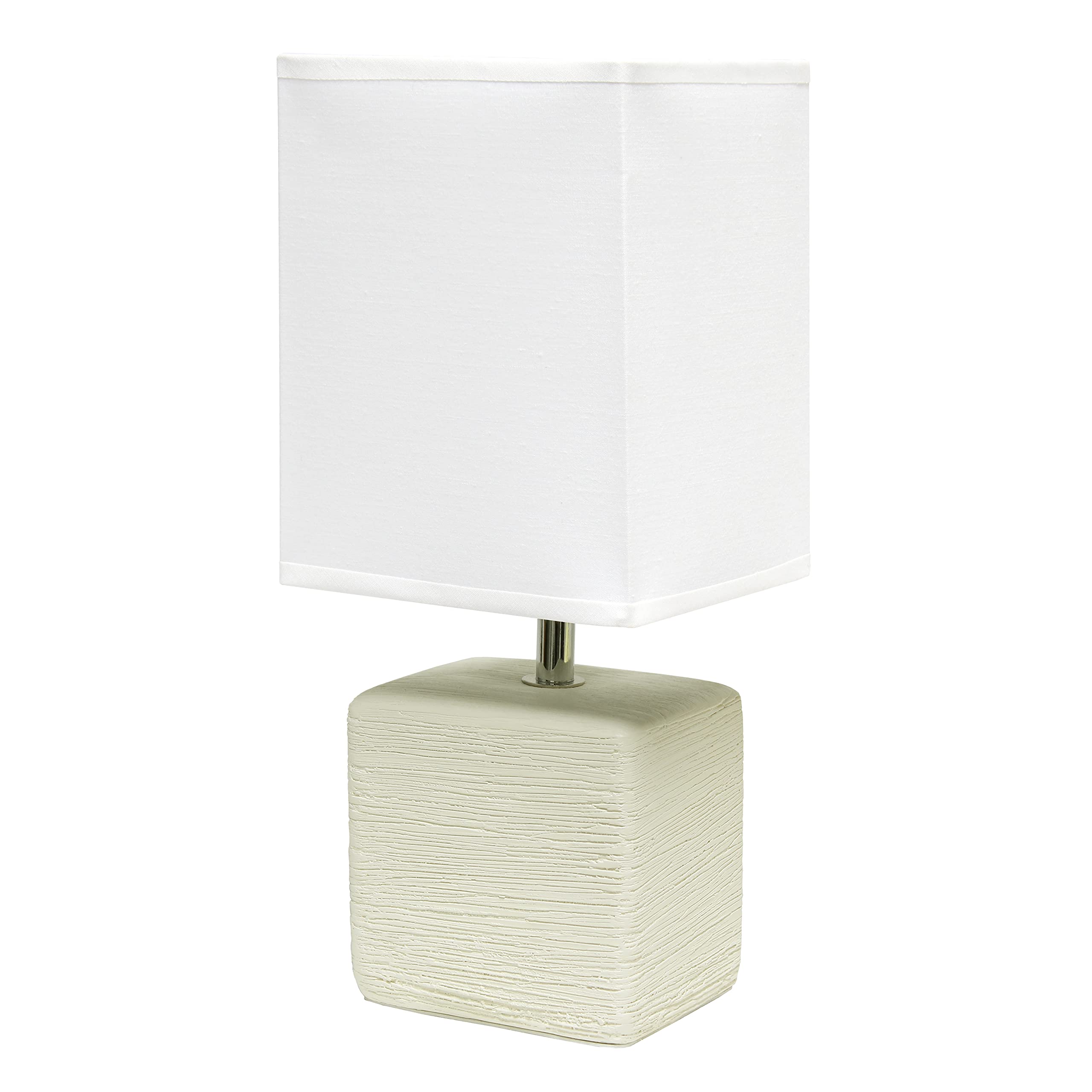 Simple Designs LT2072-OFF Faux Stone Table Lamp, Ceramic, Off White with White Shade, 1 Count