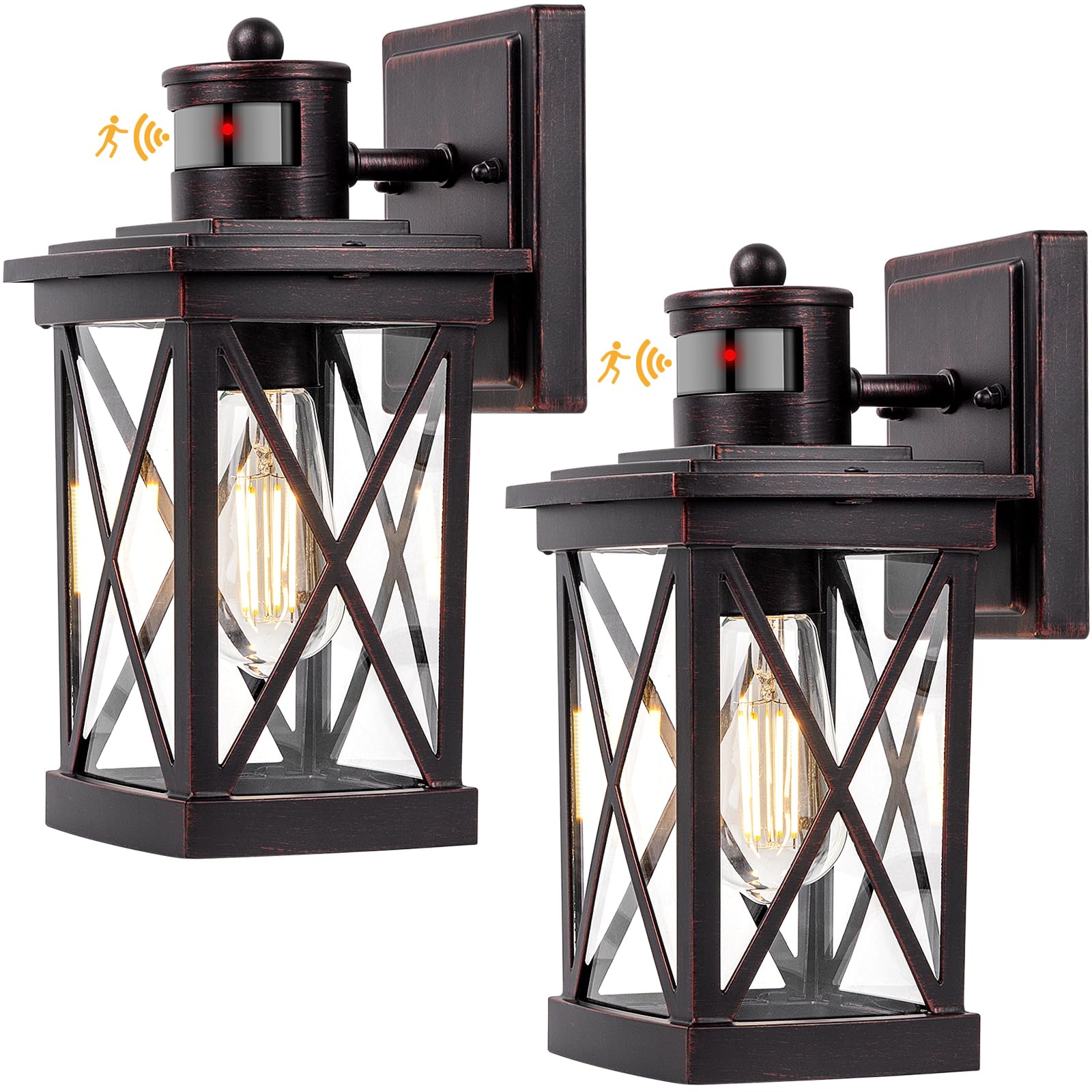 Motion Sensor Outdoor Lights Wall Mount, 2 Packs Brown Dusk to Dawn Waterproof Outside Wall Lights for House, 100% Anti-rust Alu