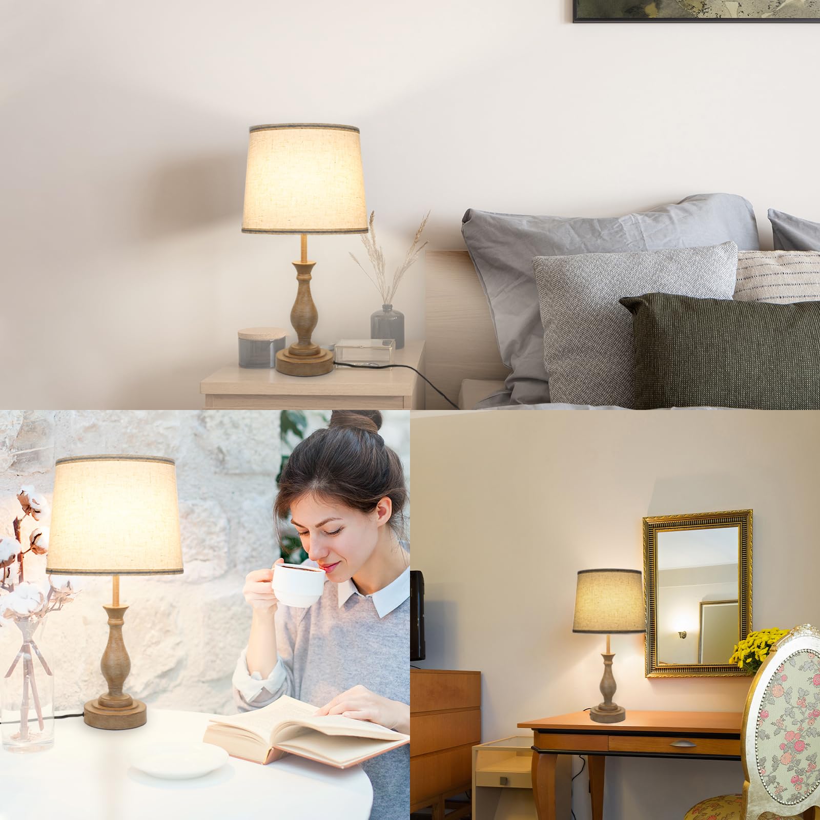 Touch Lamps For Bedrooms Set Of 2, Farmhouse Table Lamp With Dual Usb Charging Ports, 3 Way Dimmable Nightstand Lamps With Linen