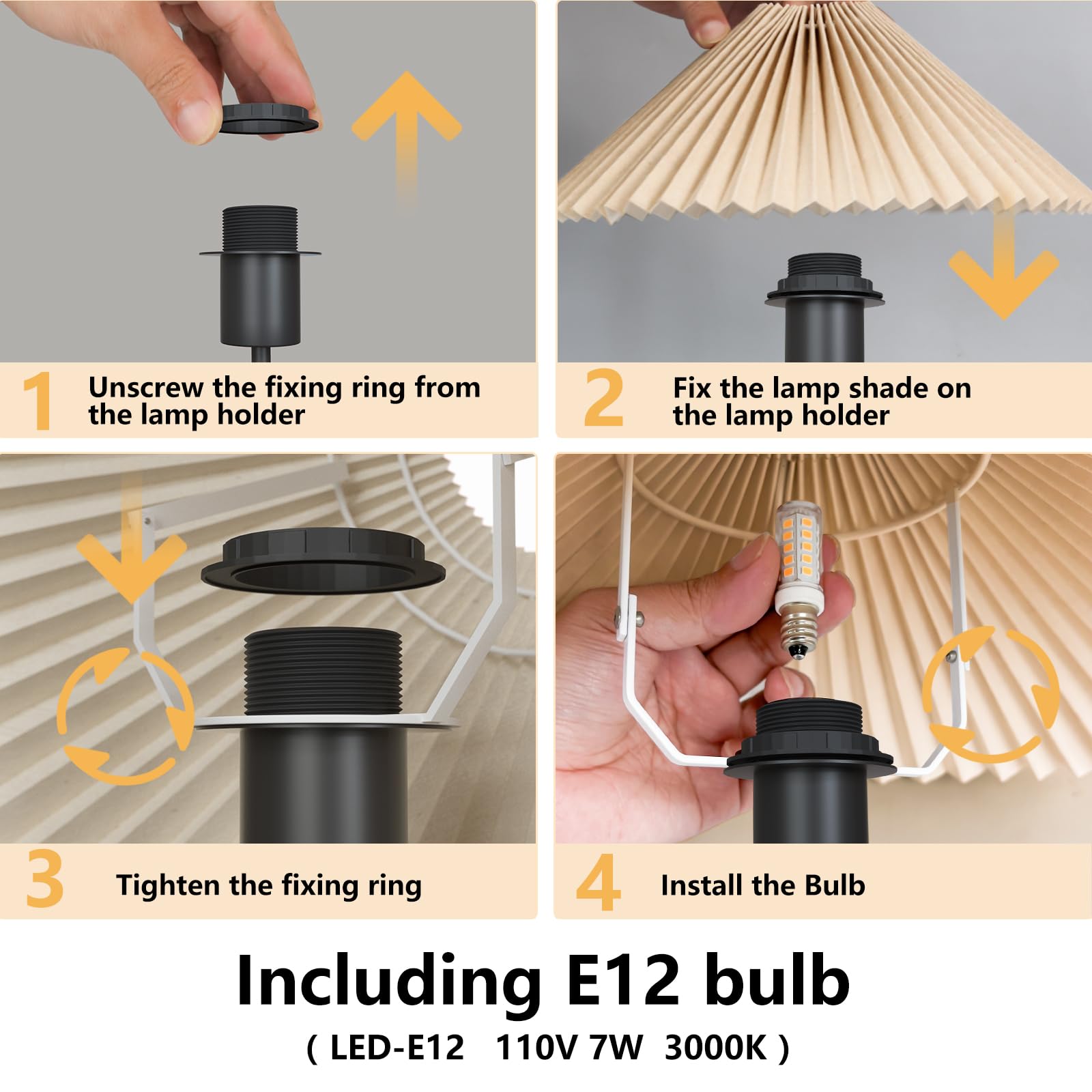 Kunjoulam Small Pleated Table Lamp, Bedside Nightstand Lamp With Beige Lampshade Black Base, Morden Mini Lamp For Bedroom Home O