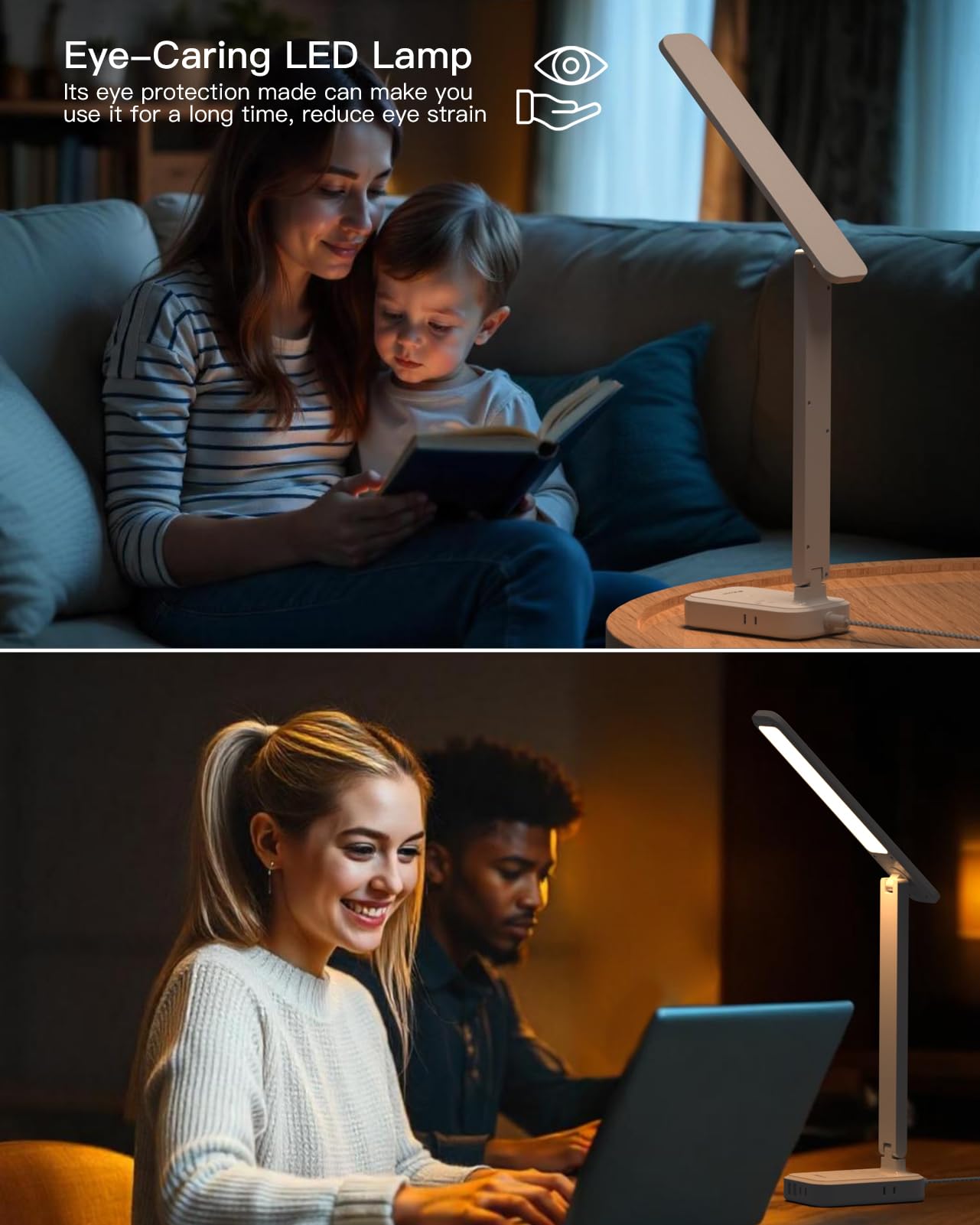 Mifaso Power Strip Desk Lamp with LED, 30W Touch, 4 Outlets & 4 USB Ports, 11.8"x3.75"x14.56", White, Model