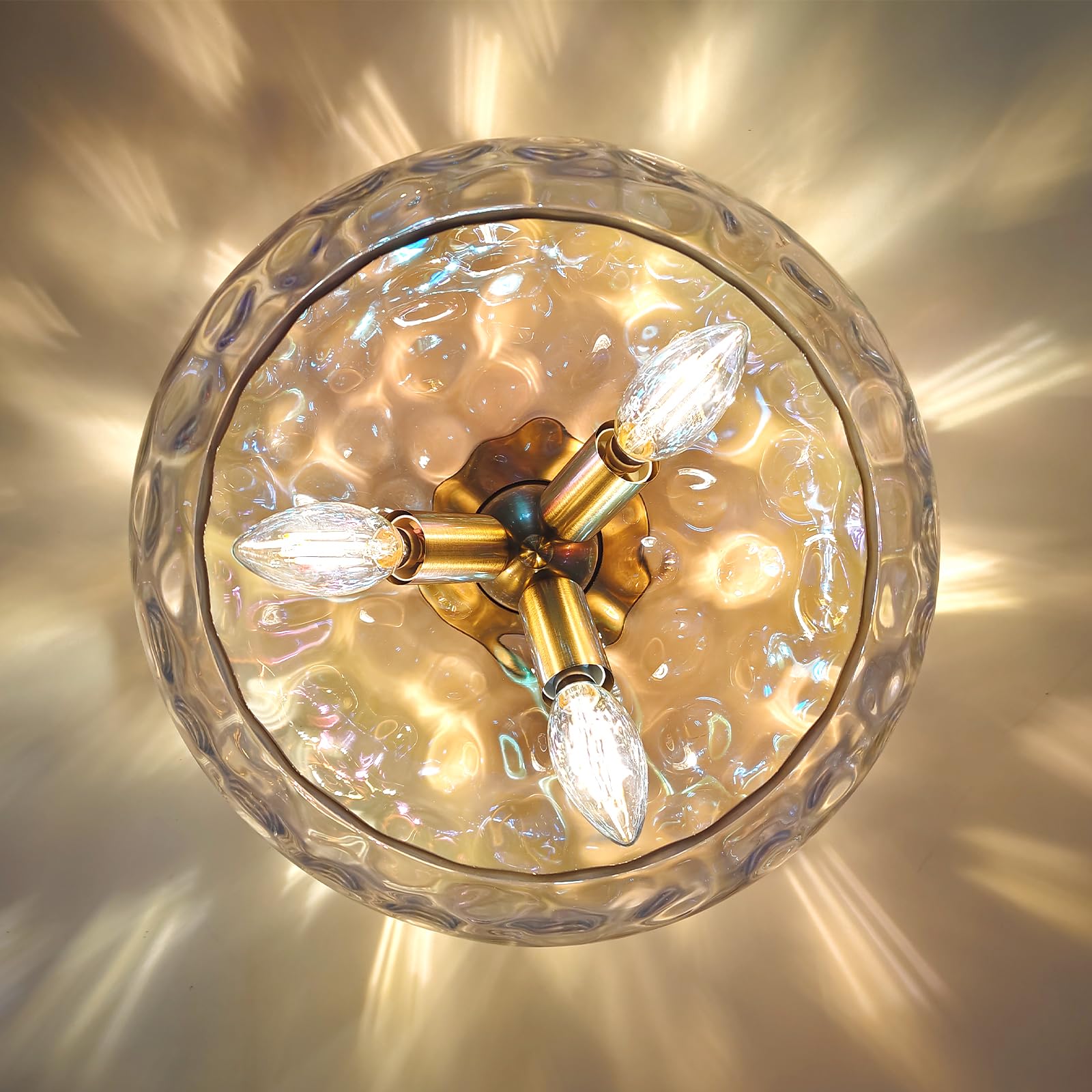 Clarsyne 12 Iridescent Rainbow Hammered Glass Ceiling Light  3-Light Semi Flush Mount Fixture  Modern Gold Lighting For Bedroom  Hallway  Kitchen  Dining Room  Living Room  Foyer