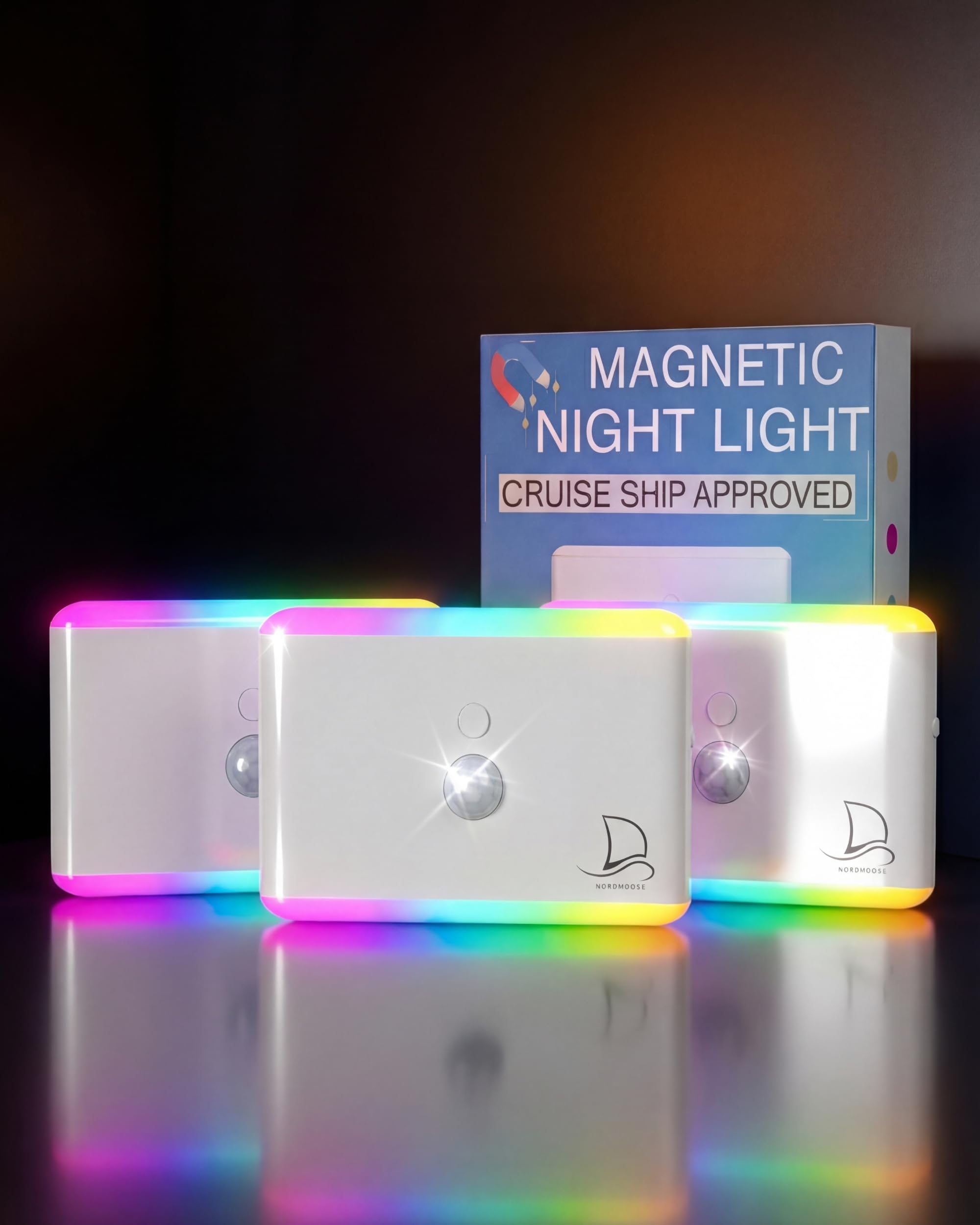 Nordmoose 3-Pack Motion Sensor Night Light - Cruise Ship Approved, Magnetic & Rechargeable with USB-C, RGB Color-Changing Modes,