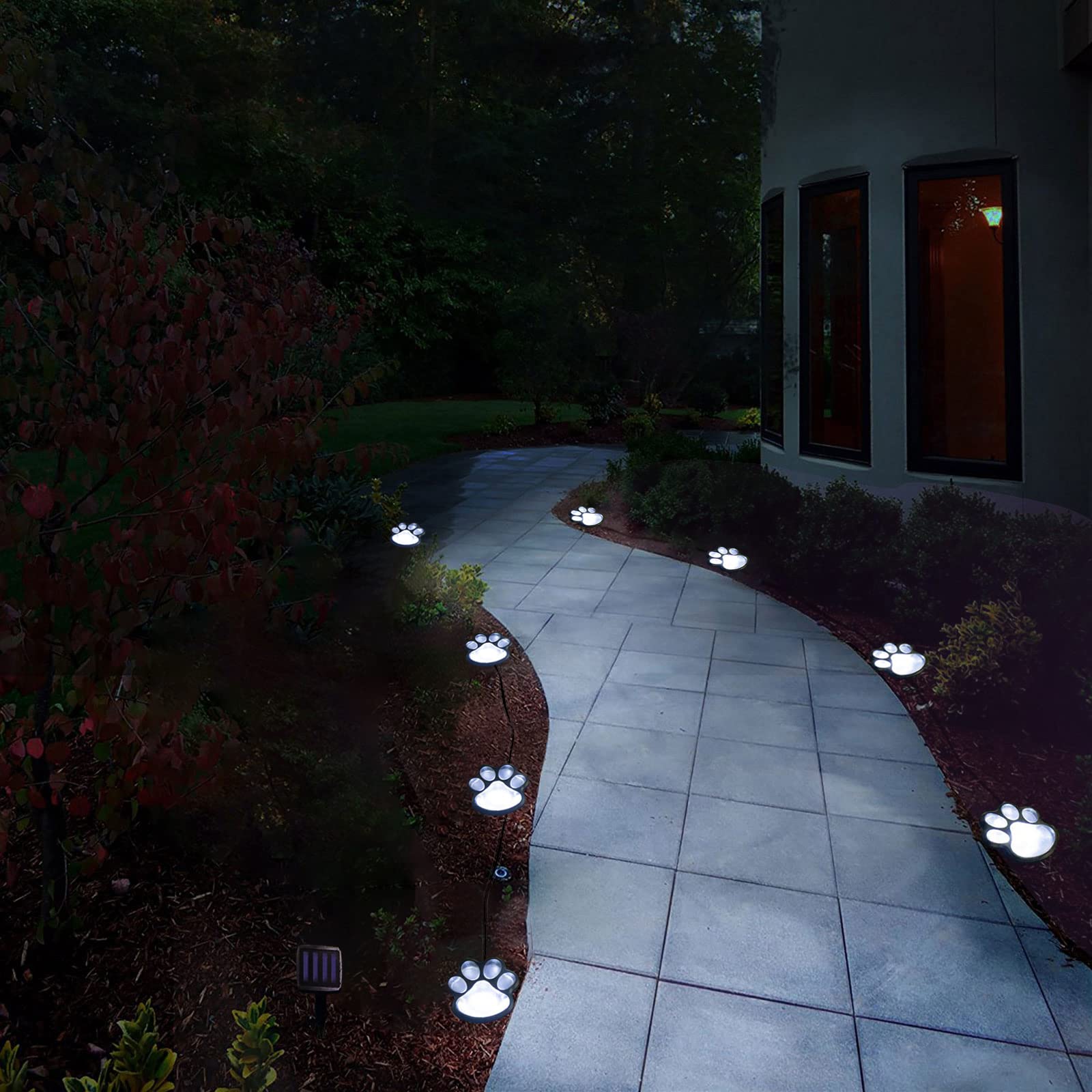 Aiddomm 16.8Ft Paw Print Solar String Lights - Waterproof Outdoor Decor For Pet Lovers