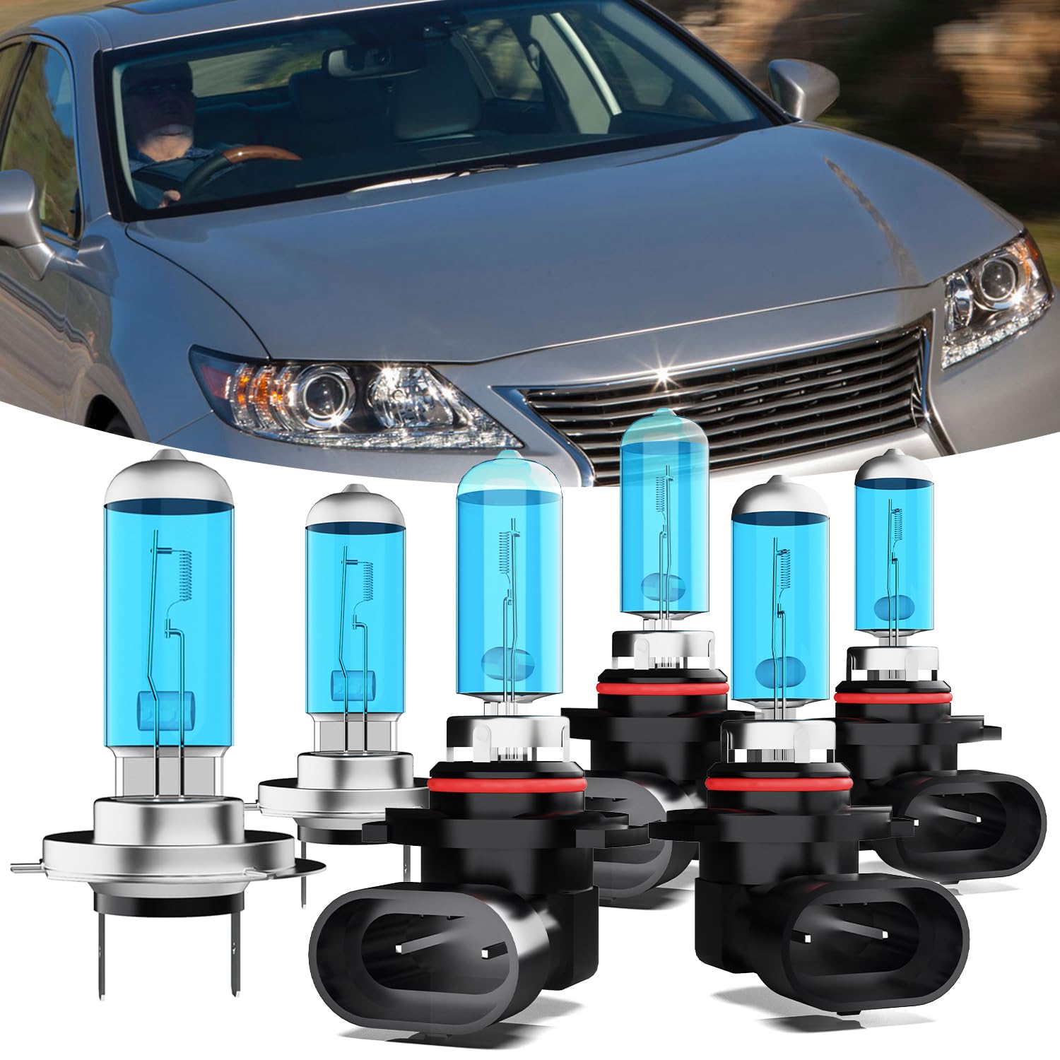 TTDBDAN Headlights Fit For ES350 2007-2009 Halogen Headlight Bulbs,9005/HB3/H10 High Beam+ H7 Low Beam+ 9006 Fog Light Combo,Plu