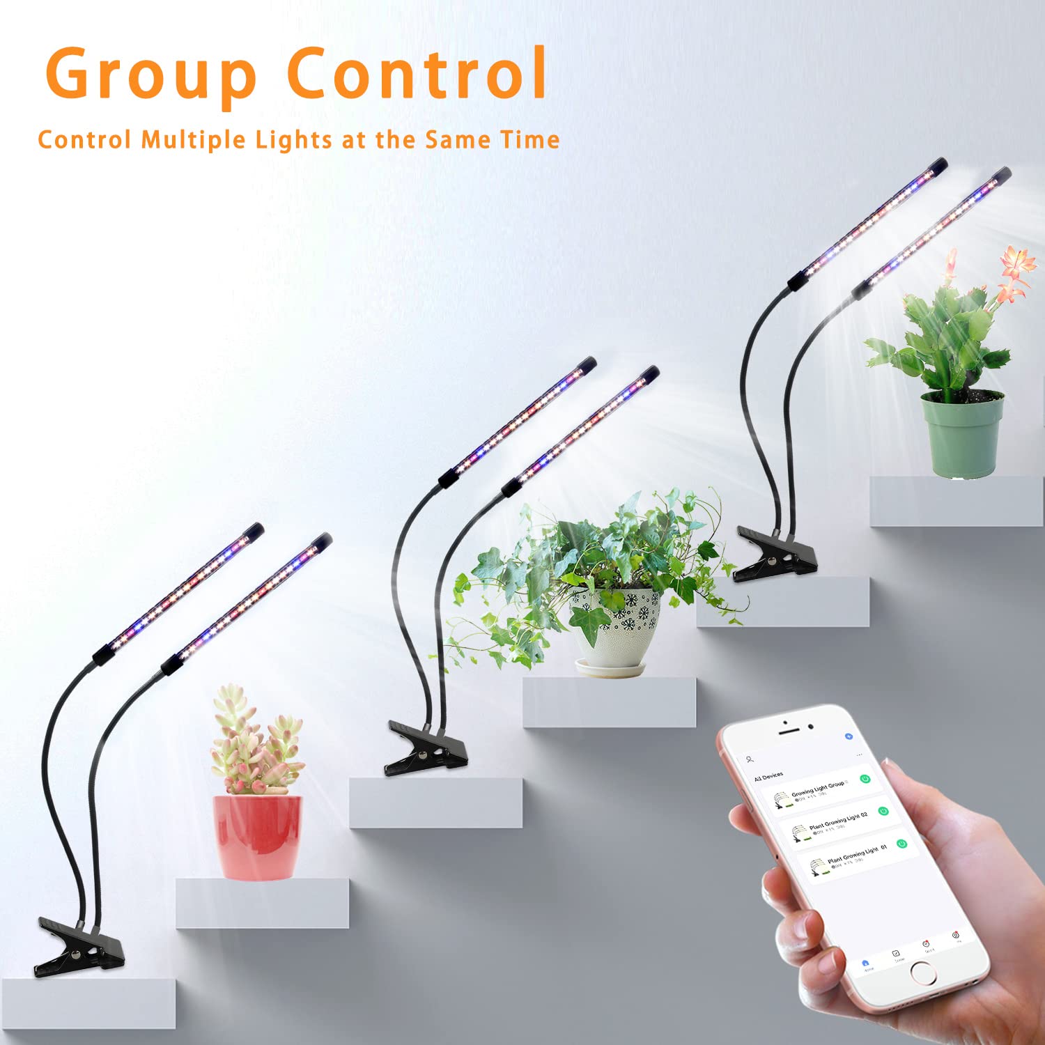 Lurious Led Grow Lights For Indoor Plants Full Spectrum, Smart Wifi Led Grow Light With Timer, Dimmable Clip On Grow Light App/V