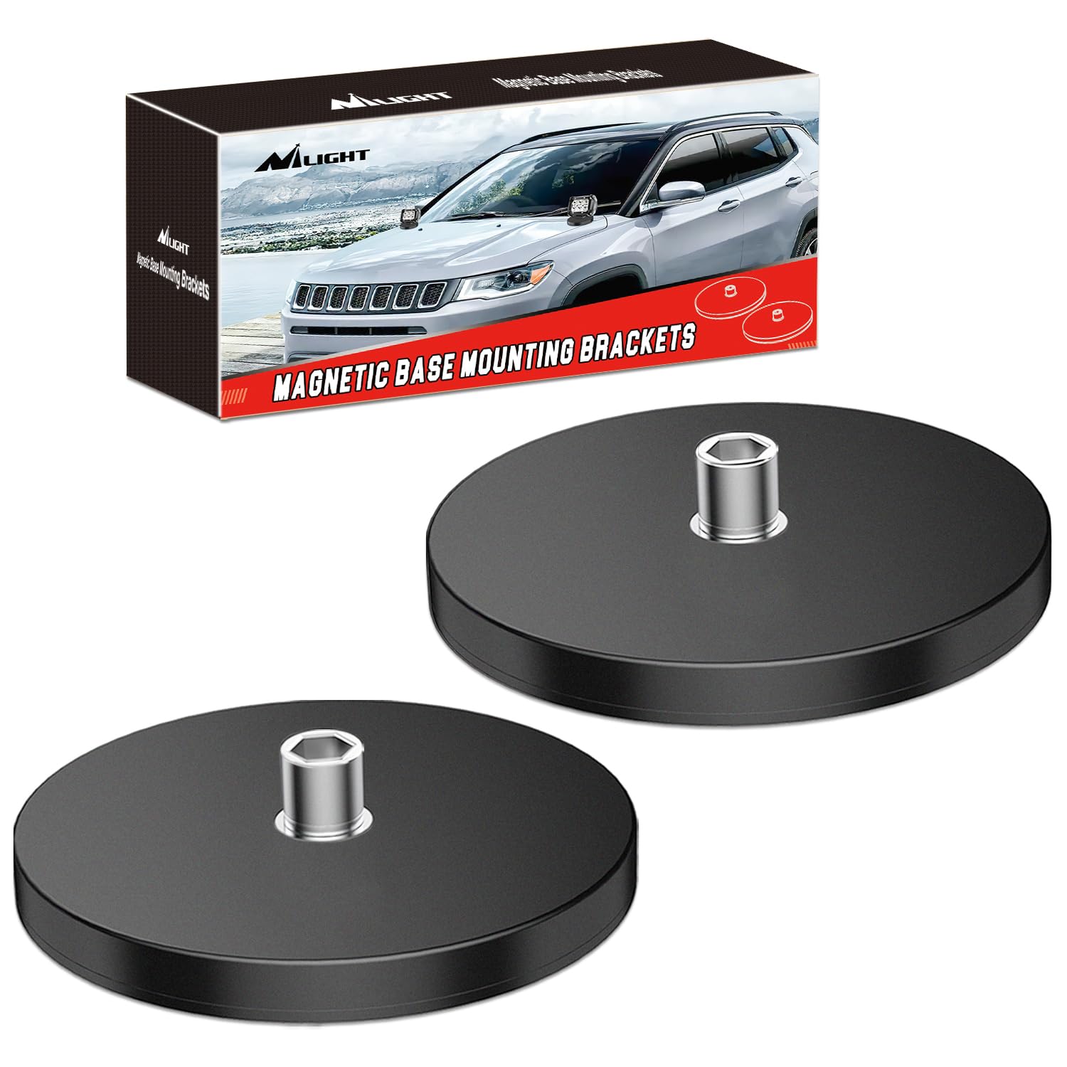 Nilight 2PCS Magnetic Base LED Light Bar Mounting Brackets, Powerful Sucker Holder for Bottom-Mounted Offroad Work Auxiliary Lam