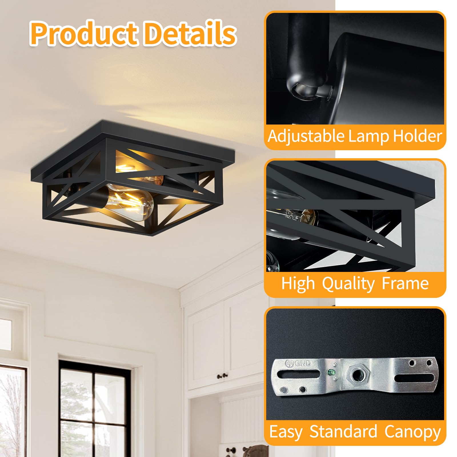 Zhu Yan Flush Mount Ceiling Light,2-Light Farmhouse Ceiling Light Fixture,Light Fixtures Ceiling Mount For Farmhouse,Kitchen,Hal