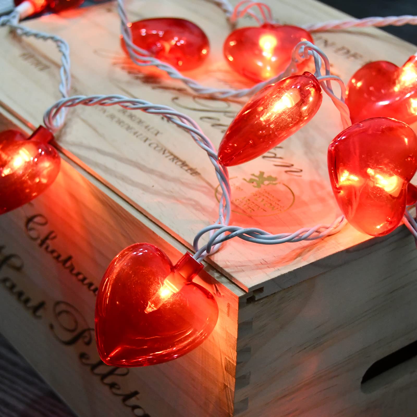 Doratale 8.5FT Heart String Lights, 10 LED Red Plug-in Fairy Lights for Valentines Day, Indoor/Outdoor Use